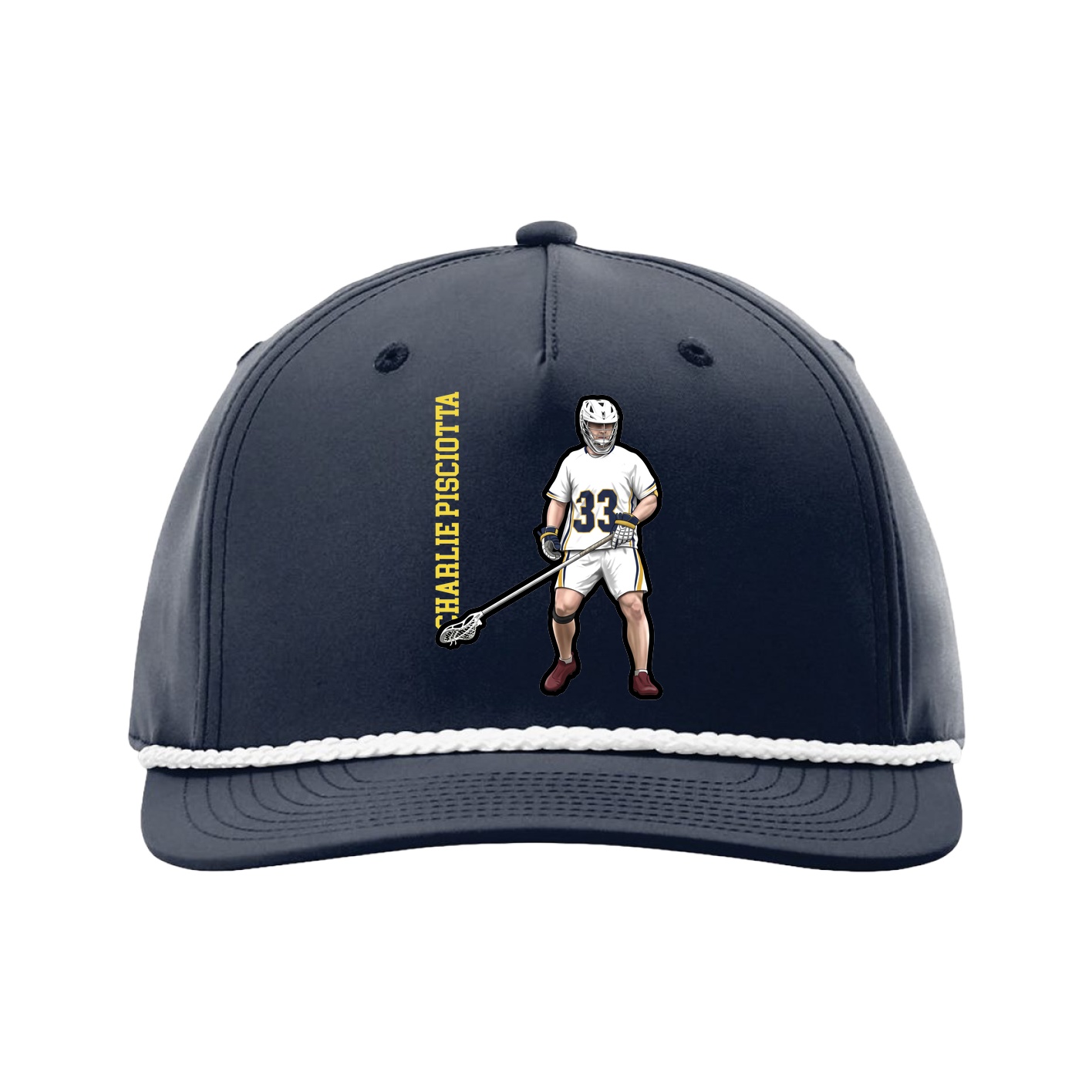 Five-Panel Classic Rope Cap — Name Vertical in Navy