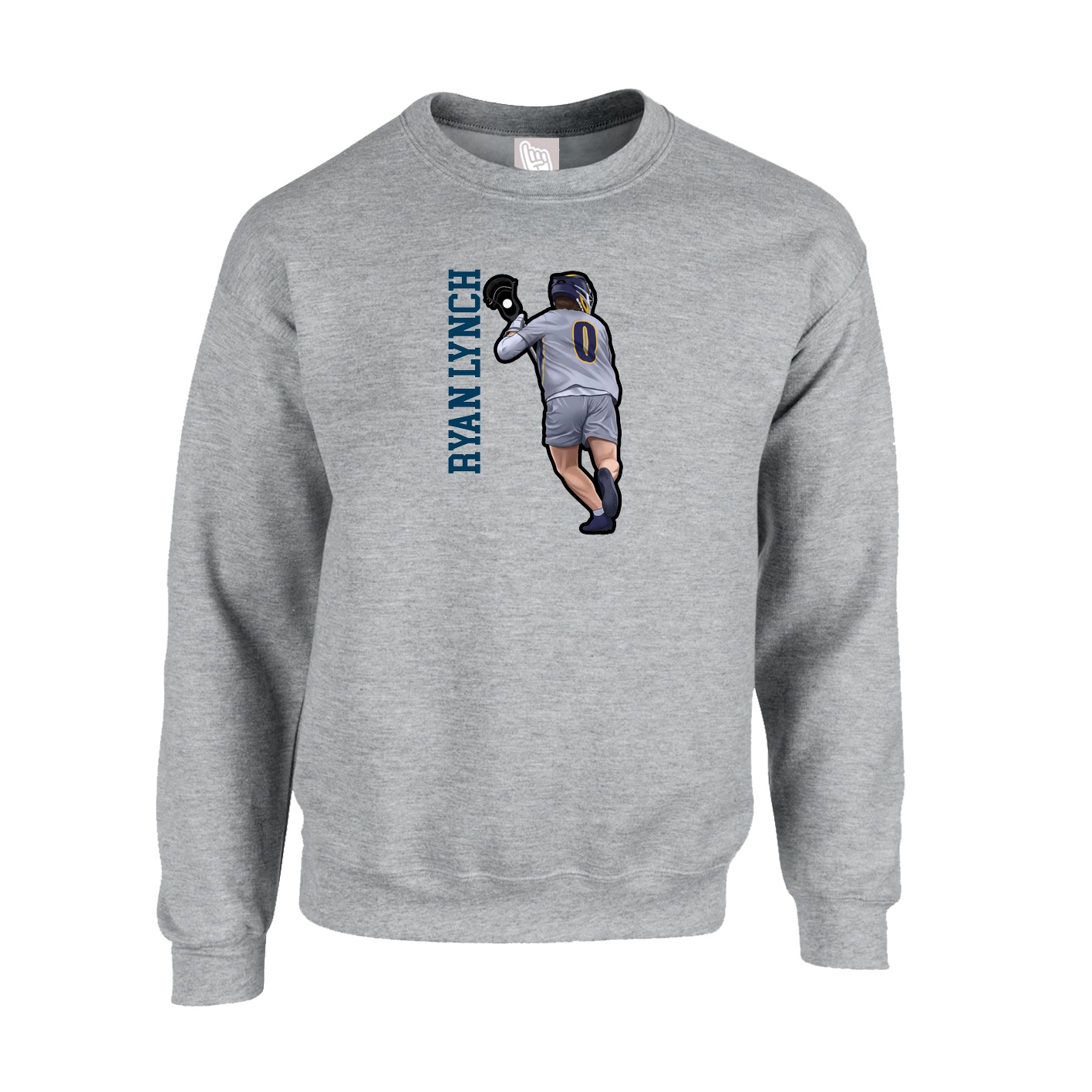 Fleece Crew — Name Vertical in Grey