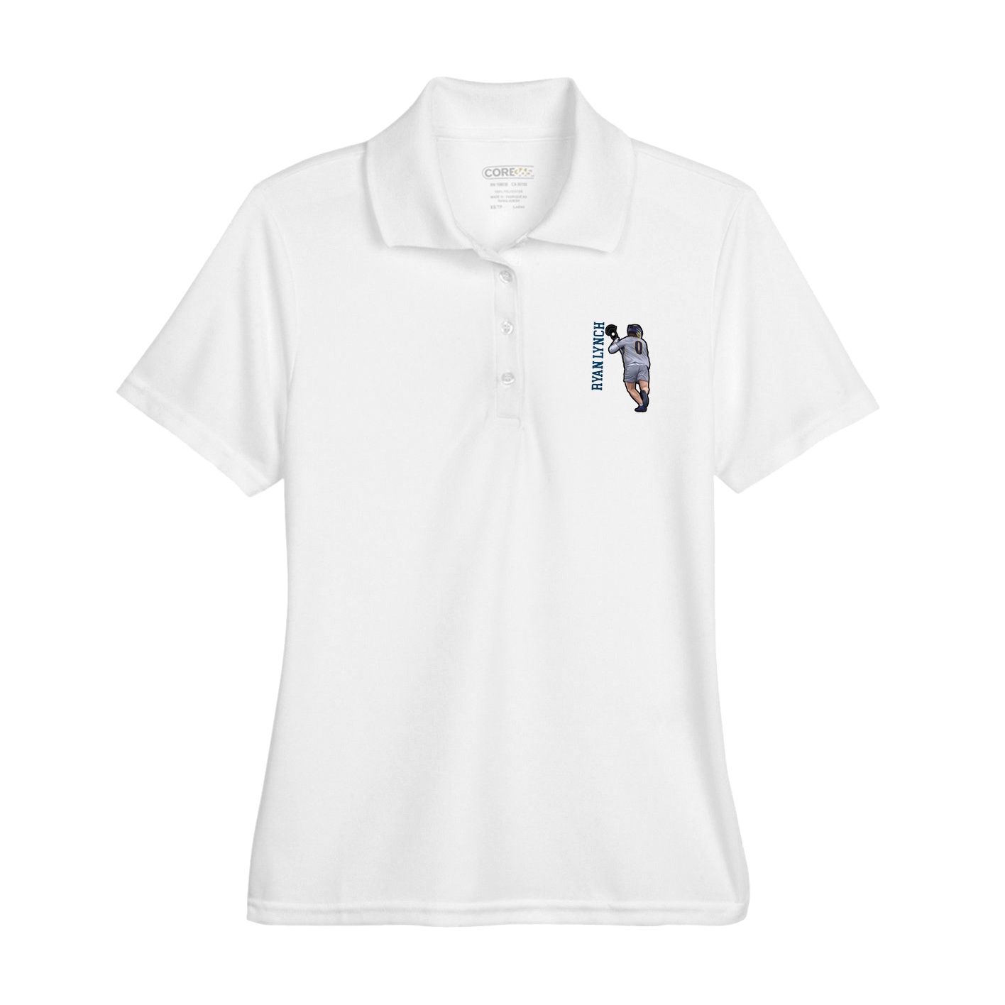 Womens Performance Polo — Name Vertical in White