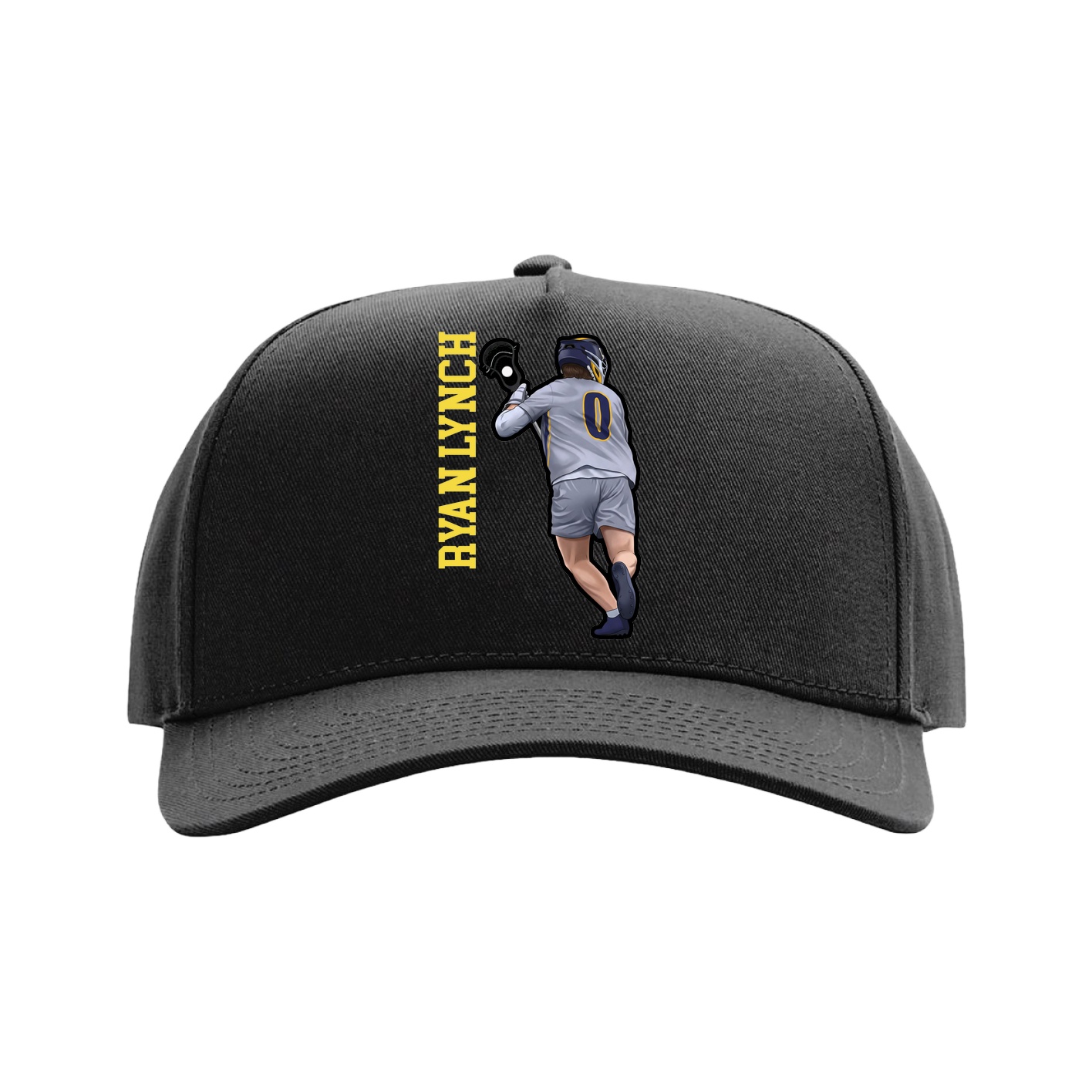 Full Fabric Five-Panel Champ Cap — Name Vertical in Black