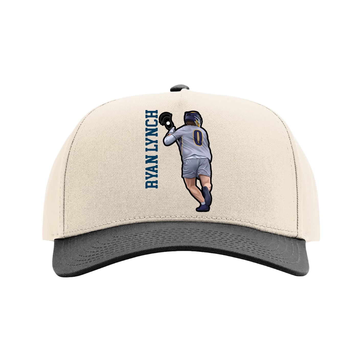 Full Fabric Five-Panel Champ Cap — Name Vertical in Cream/Black