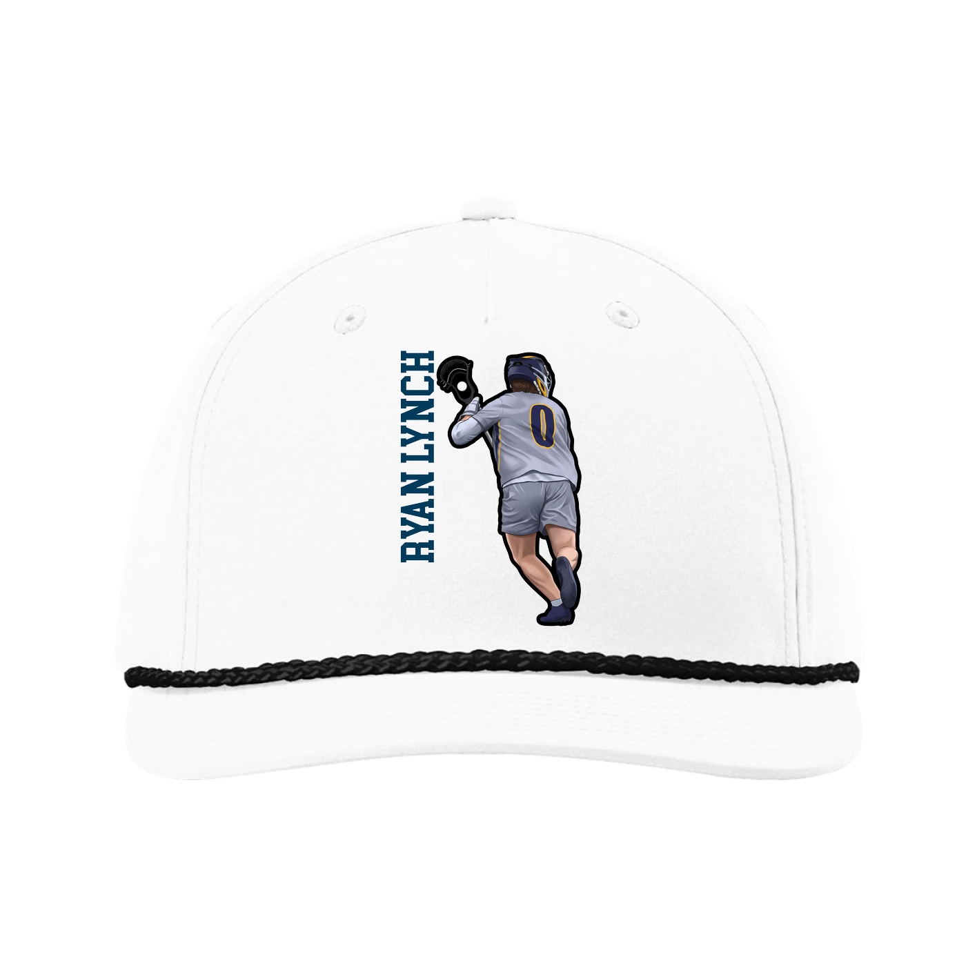 Five-Panel Classic Rope Cap — Name Vertical in White