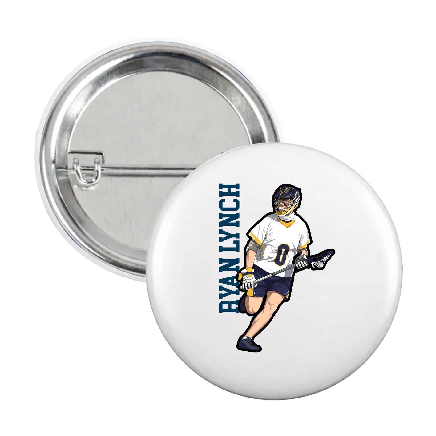 Game Day Button — Name Vertical in White