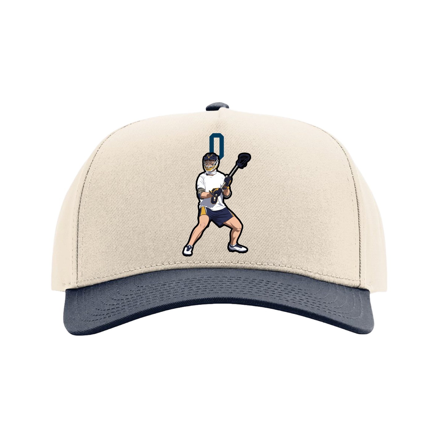 Full Fabric Five-Panel Champ Cap — Number Top in Cream/Navy