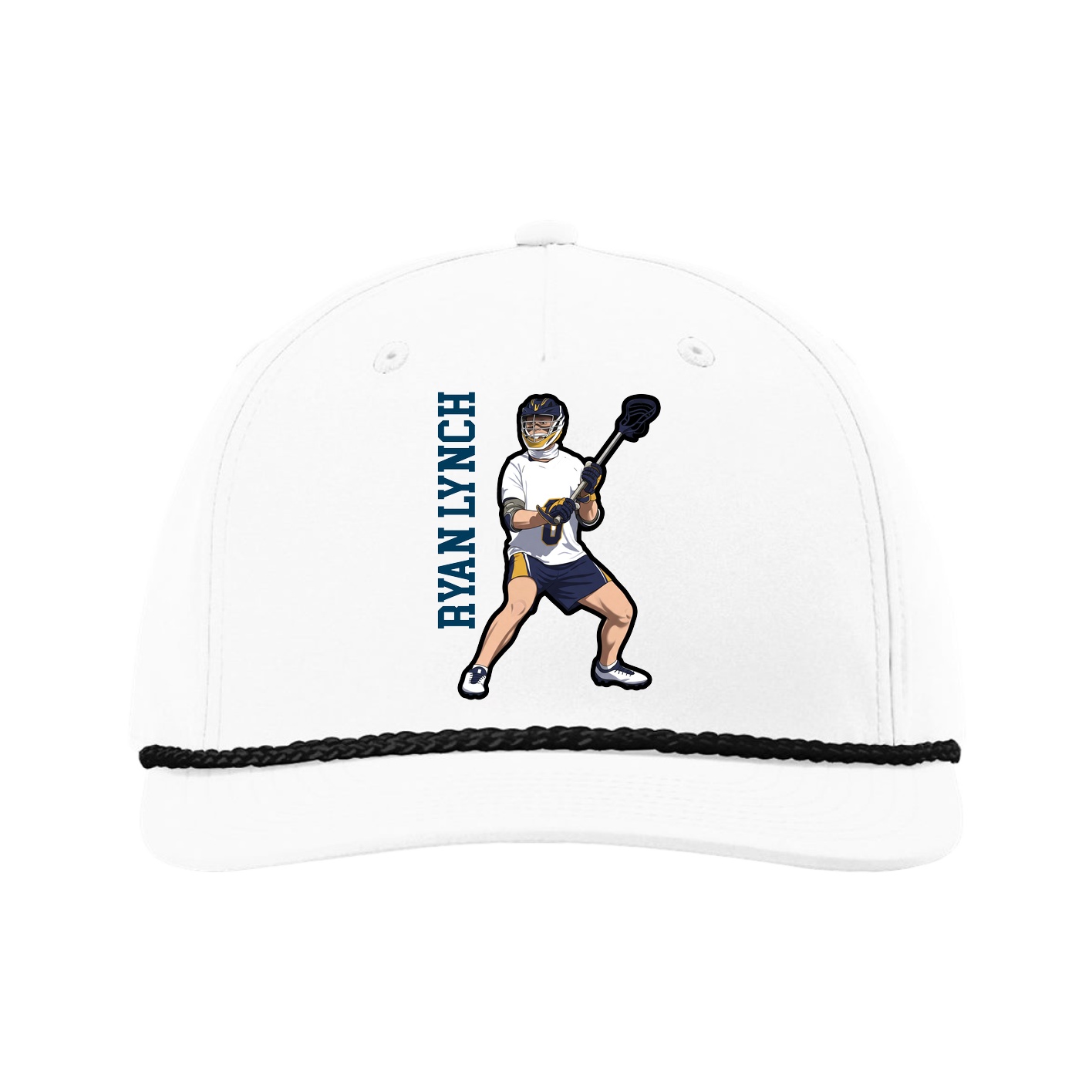 Five-Panel Classic Rope Cap — Name Vertical in White