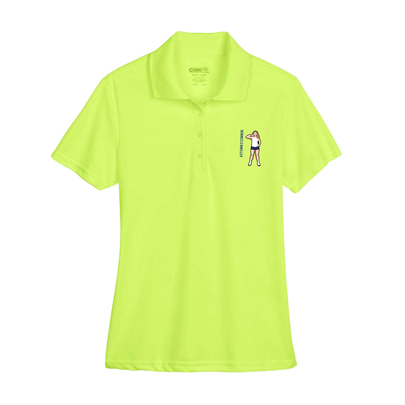 Womens Performance Polo — Name Vertical in Yellow