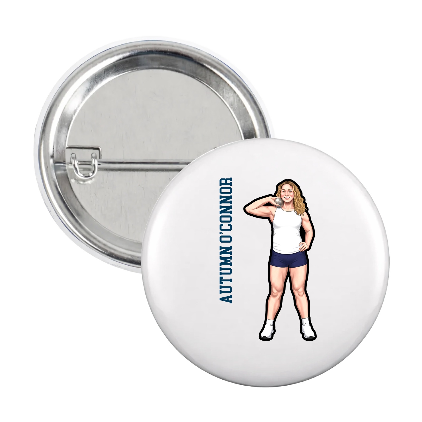 Game Day Button — Name Vertical in White