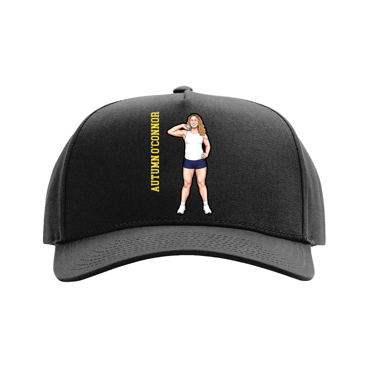 Full Fabric Five-Panel Champ Cap — Name Vertical in Black