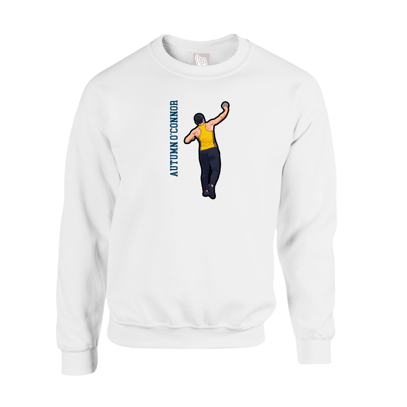 Fleece Crew — Name Vertical in White