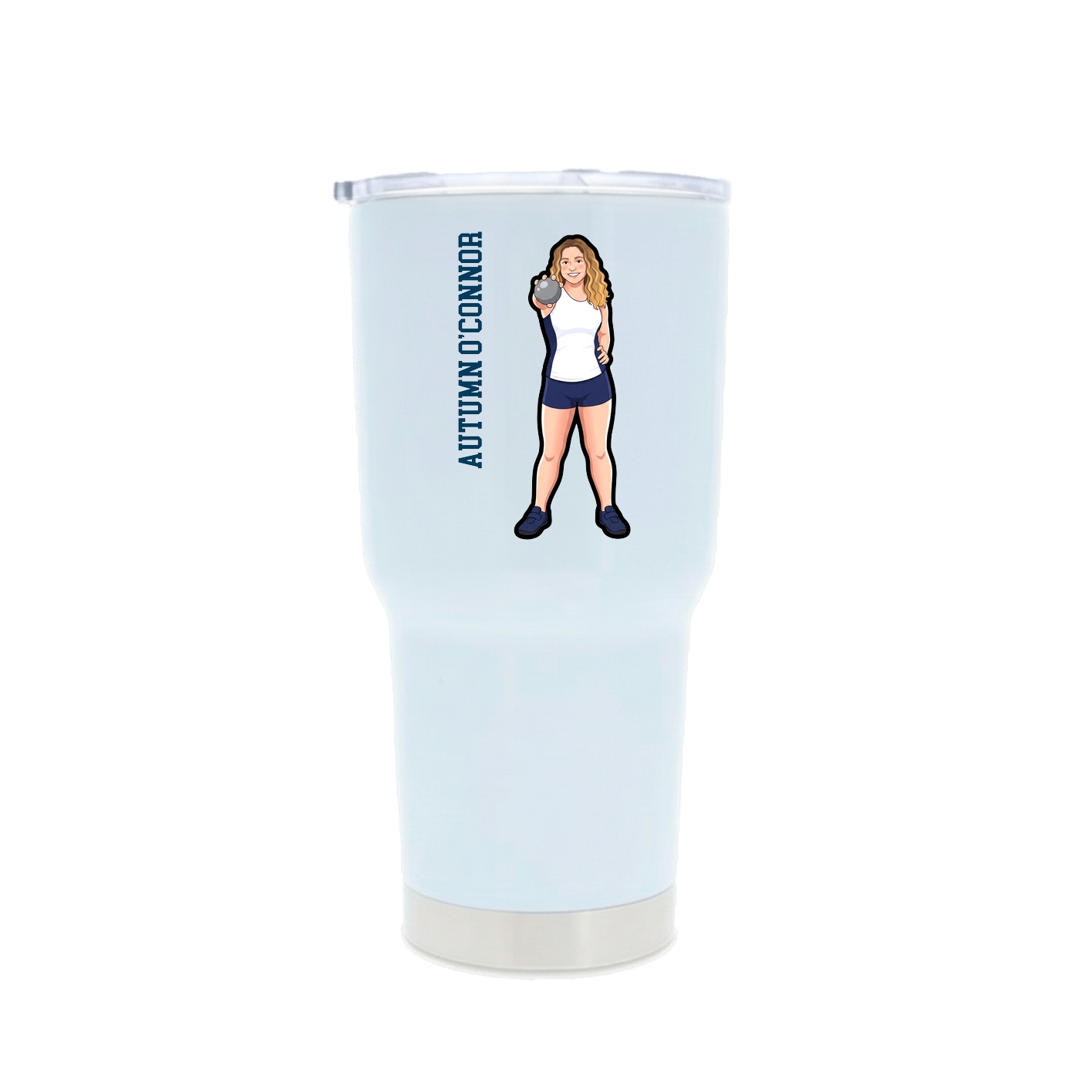30oz Stainless Steel Tumbler — Name Vertical in White