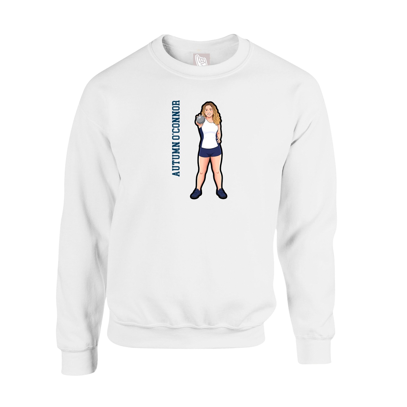 Fleece Crew — Name Vertical in White