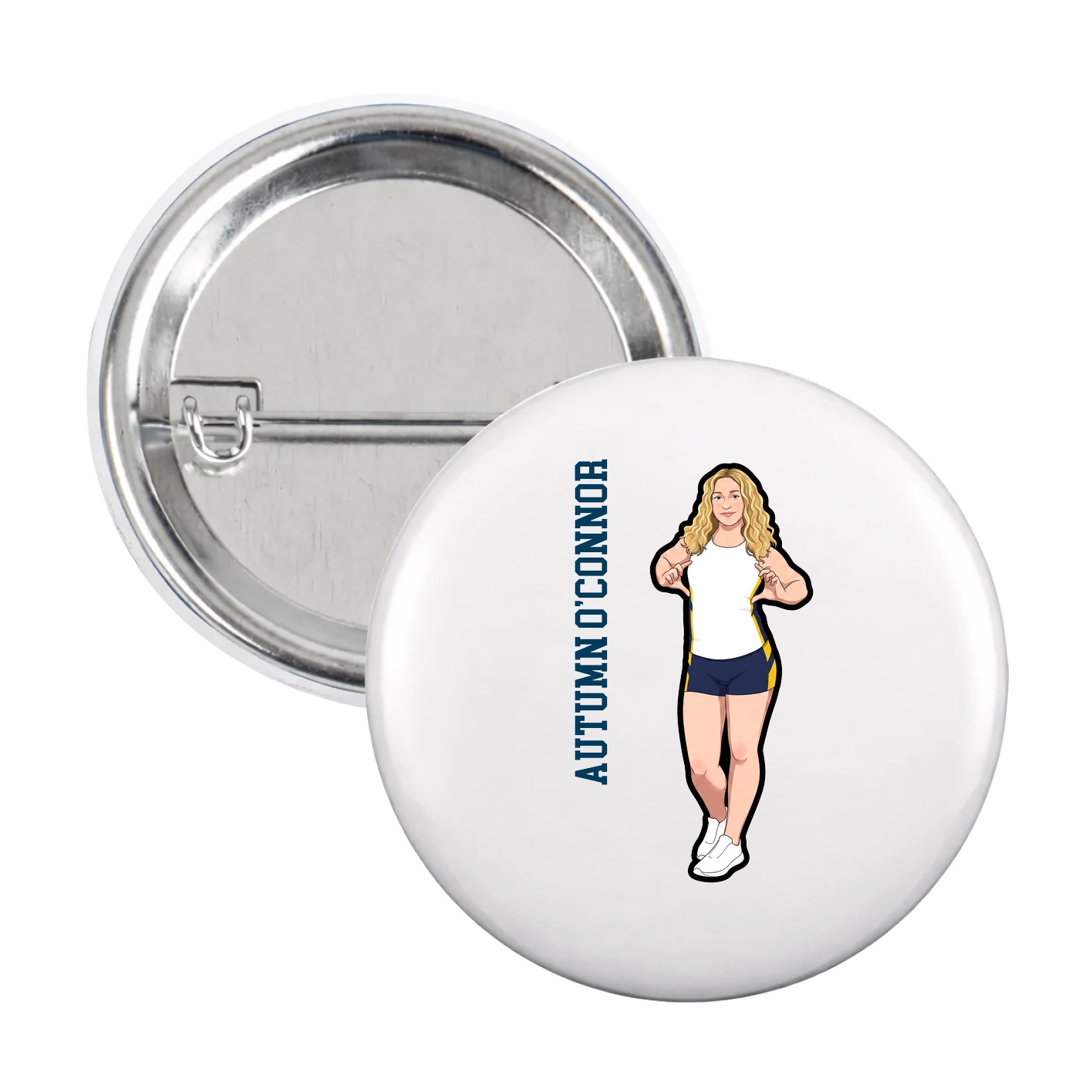 Game Day Button — Name Vertical in White
