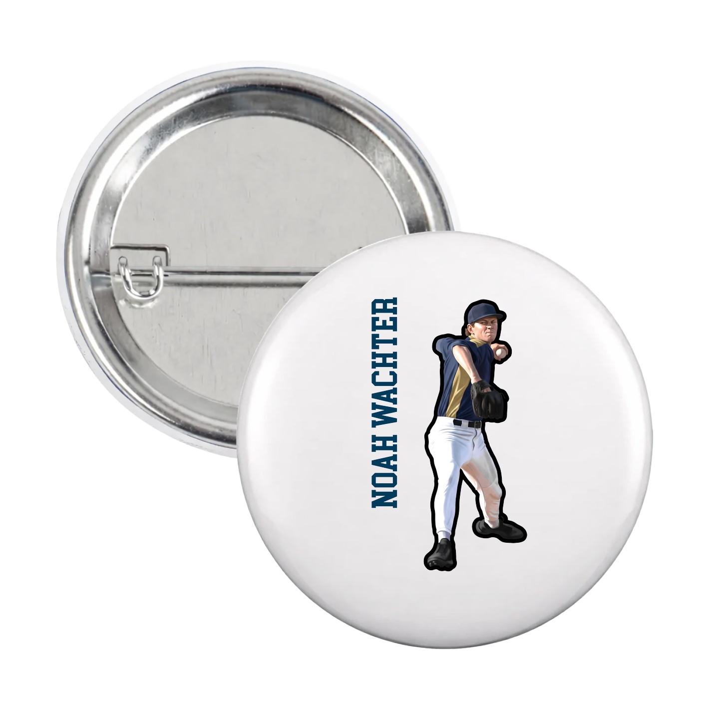 Game Day Button — Name Vertical in White