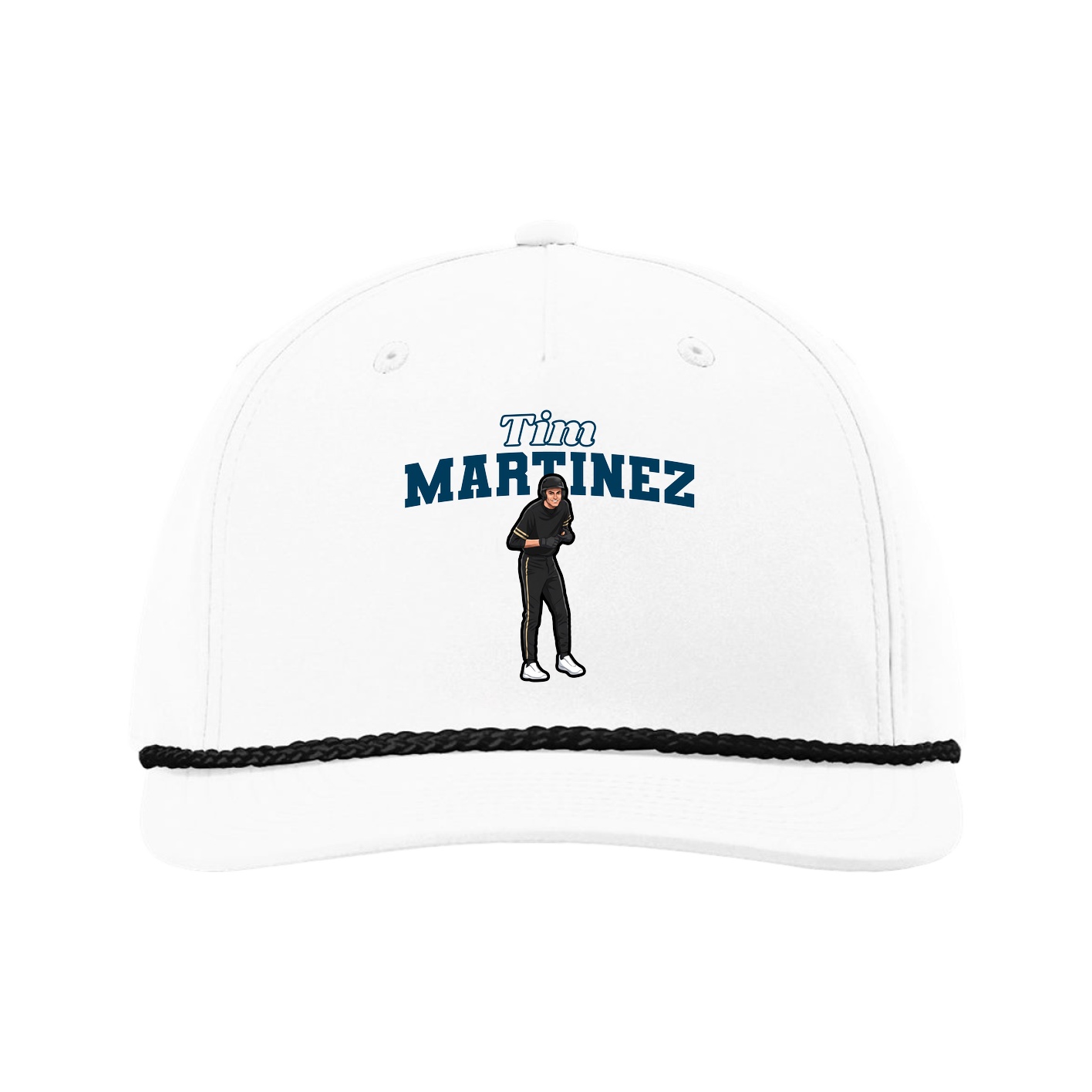 Five-Panel Classic Rope Cap — Name Arch in White
