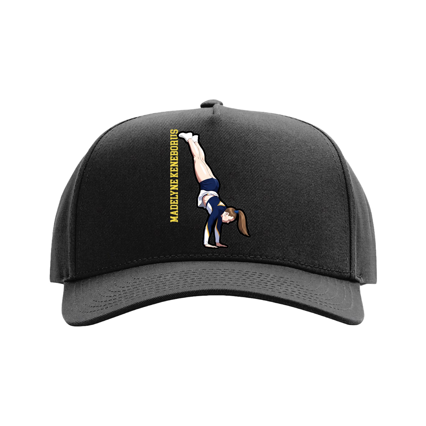 Full Fabric Five-Panel Champ Cap — Name Vertical in Black
