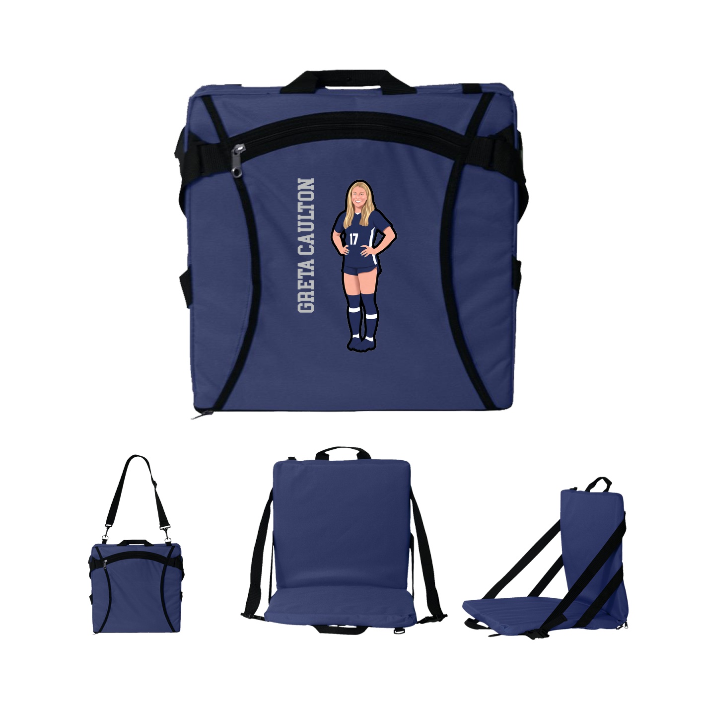 Folding Stadium Seat — Name Vertical in Navy