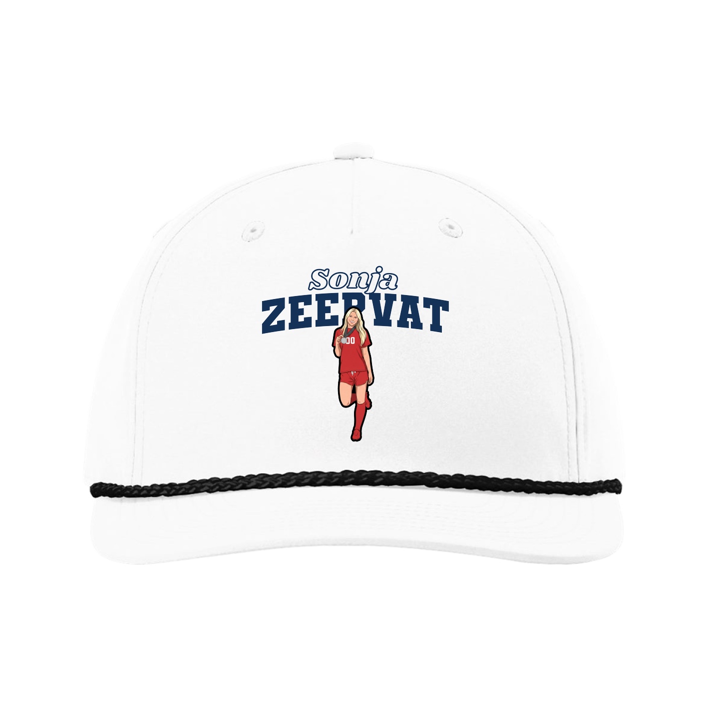 Five-Panel Classic Rope Cap — Name Arch in White