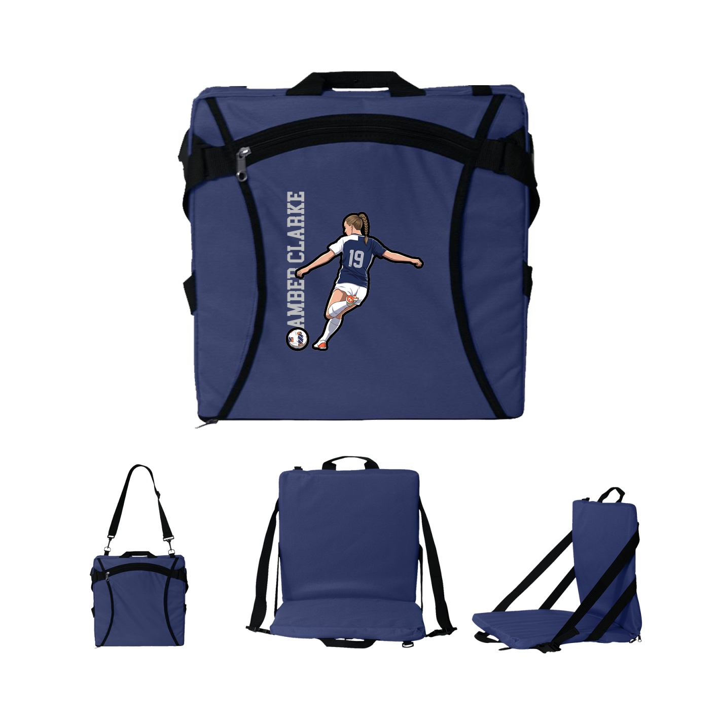 Folding Stadium Seat — Name Vertical in Navy