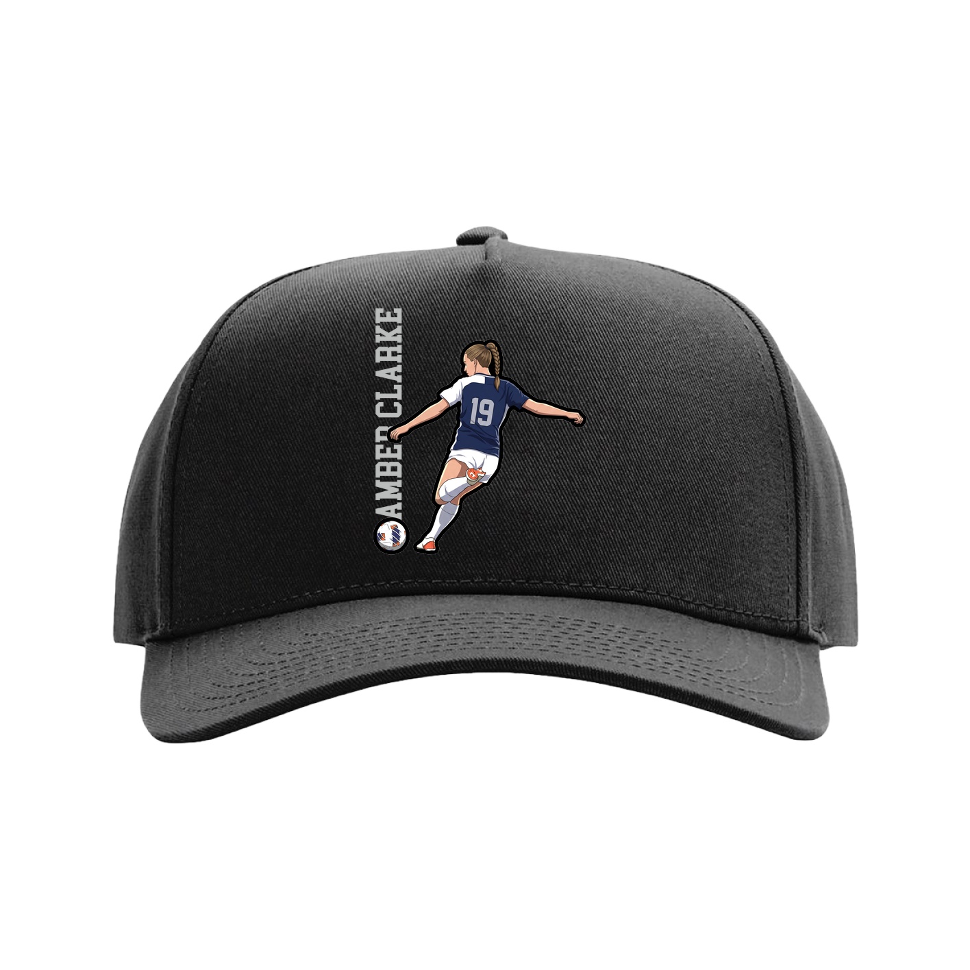 Full Fabric Five-Panel Champ Cap — Name Vertical in Black