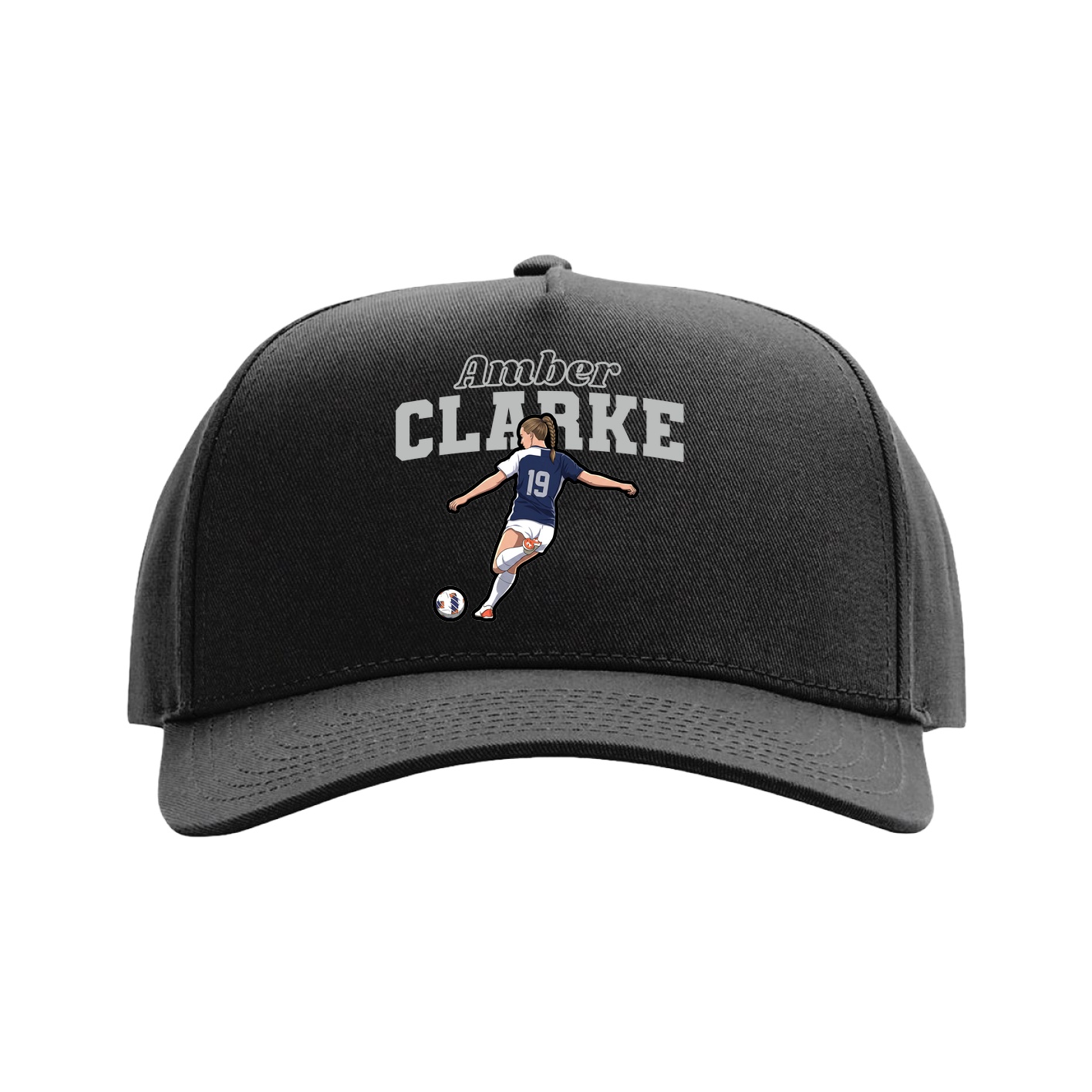 Full Fabric Five-Panel Champ Cap — Name Arch in Black