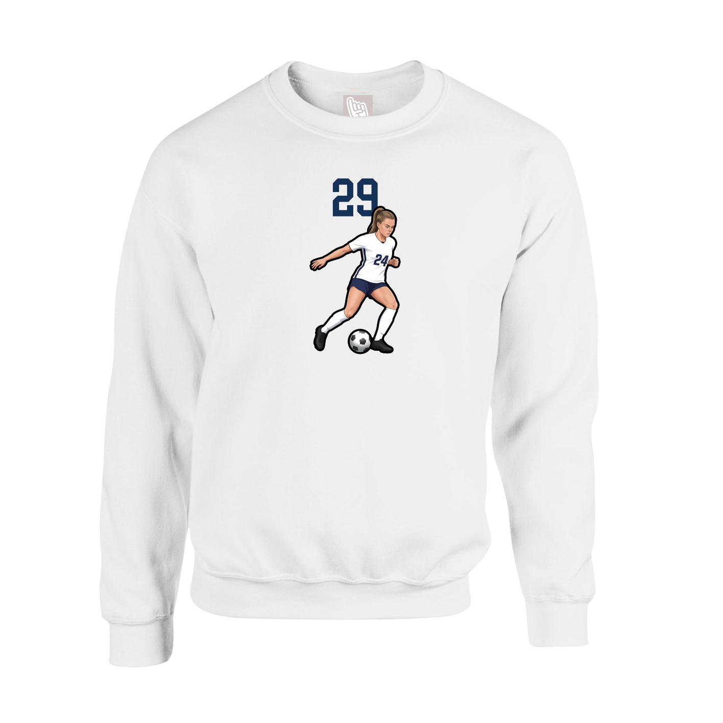 Fleece Crew — Number Top in White