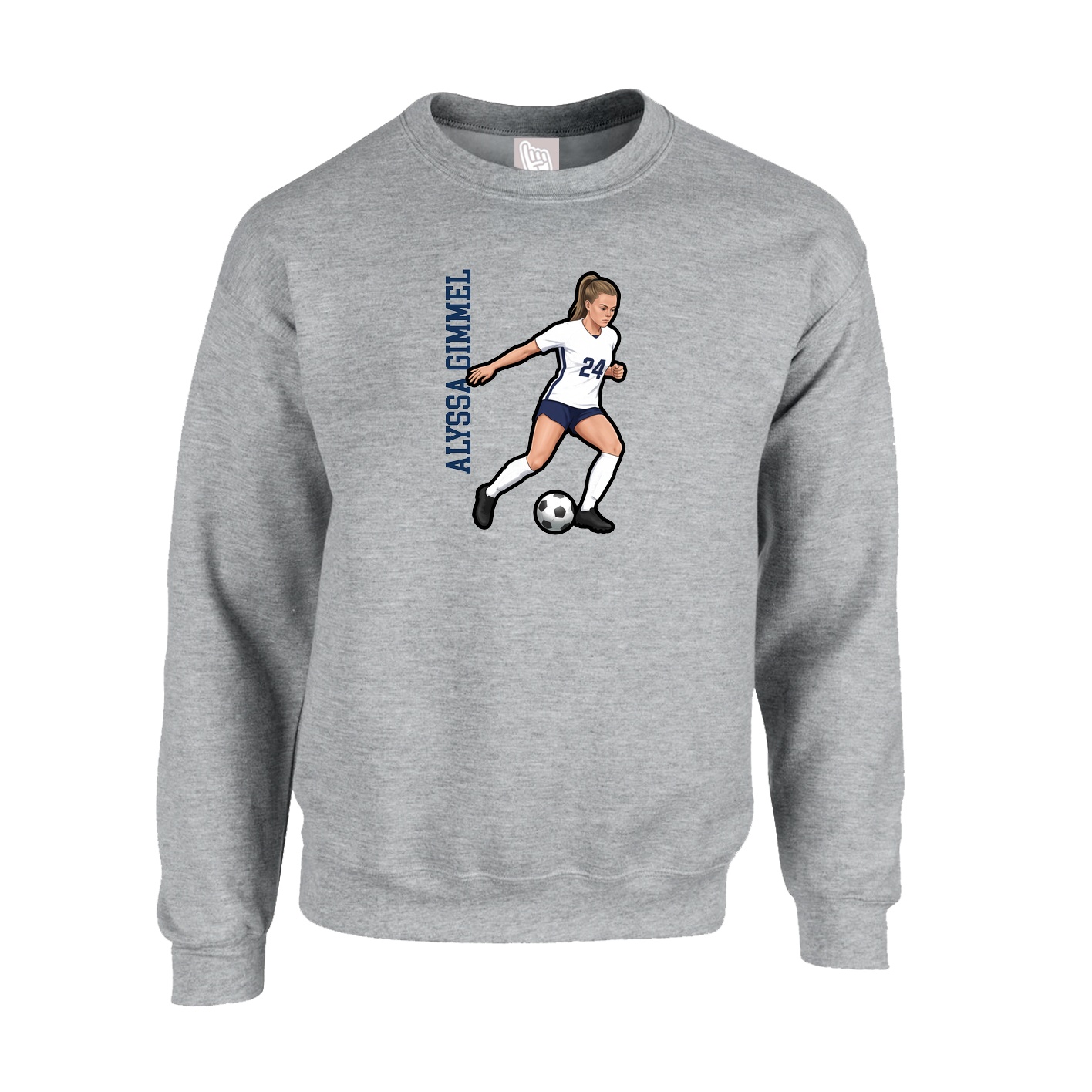 Fleece Crew — Name Vertical in Grey
