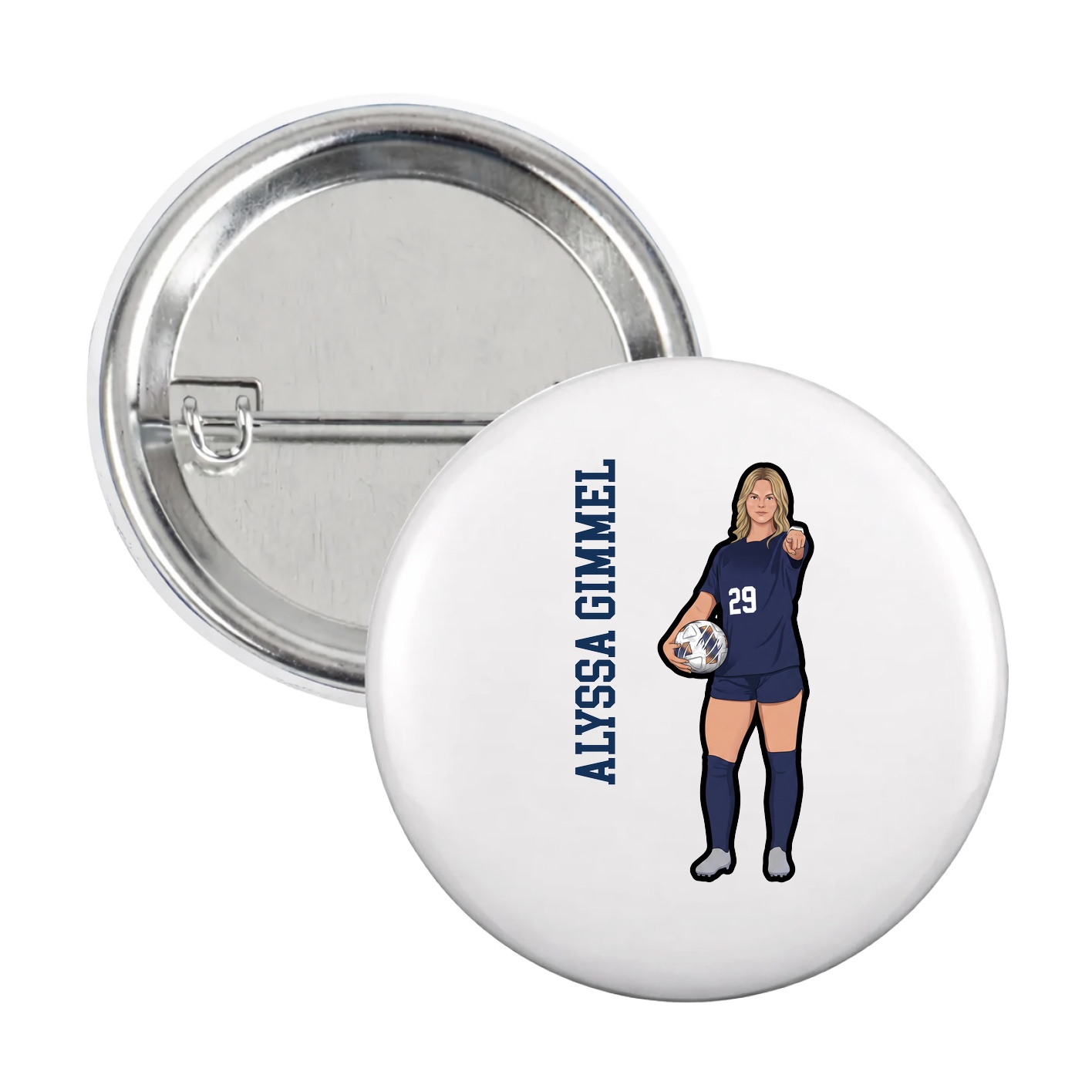 Game Day Button — Name Vertical in White