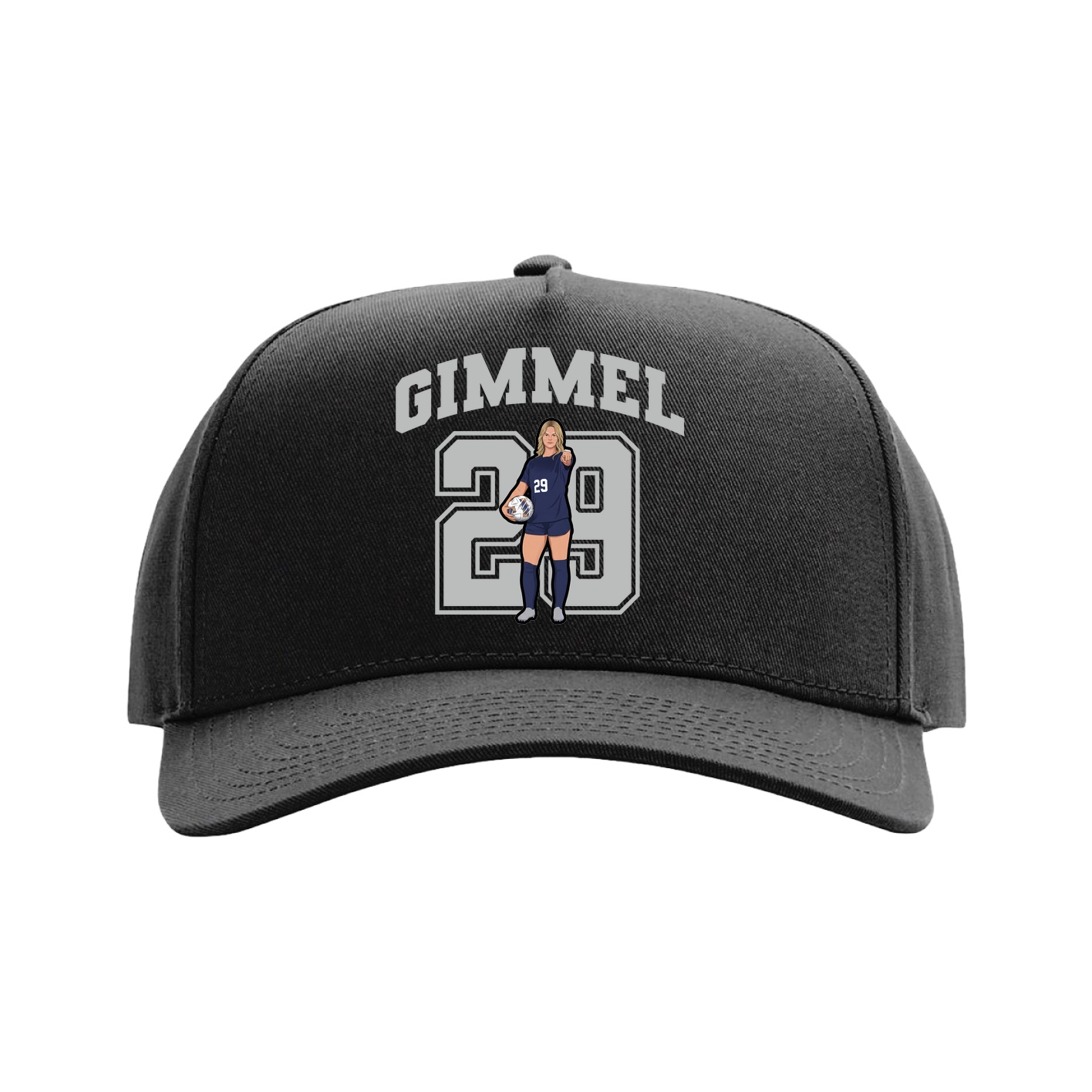 Full Fabric Five-Panel Champ Cap — Number in Black