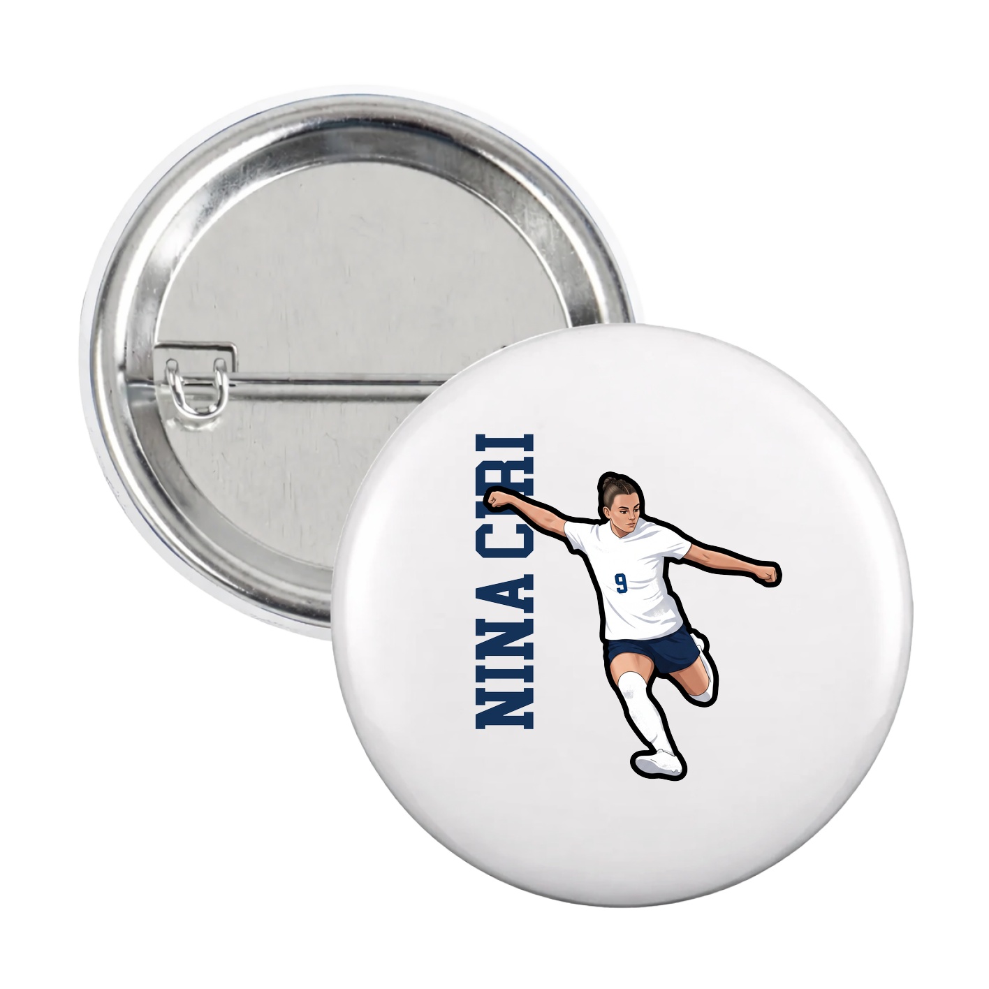 Game Day Button — Name Vertical in White