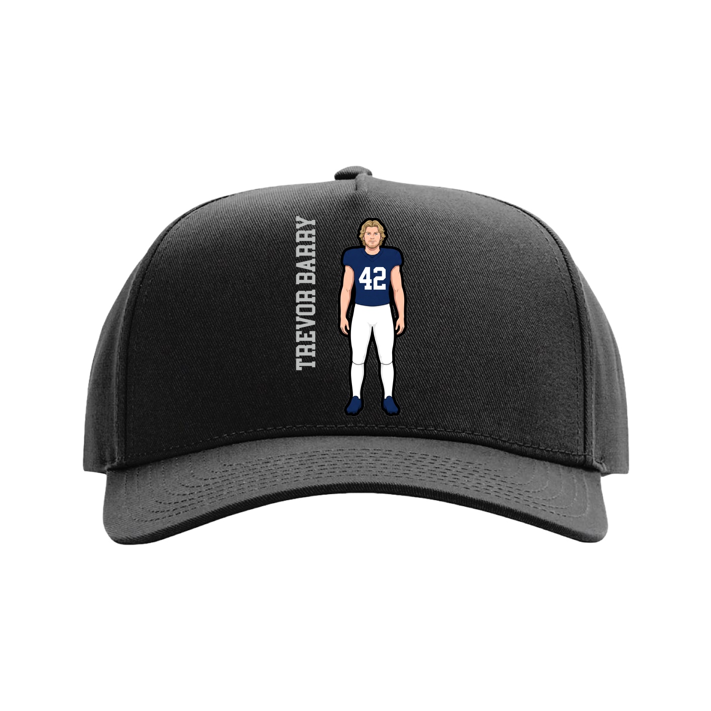 Full Fabric Five-Panel Champ Cap — Name Vertical in Black