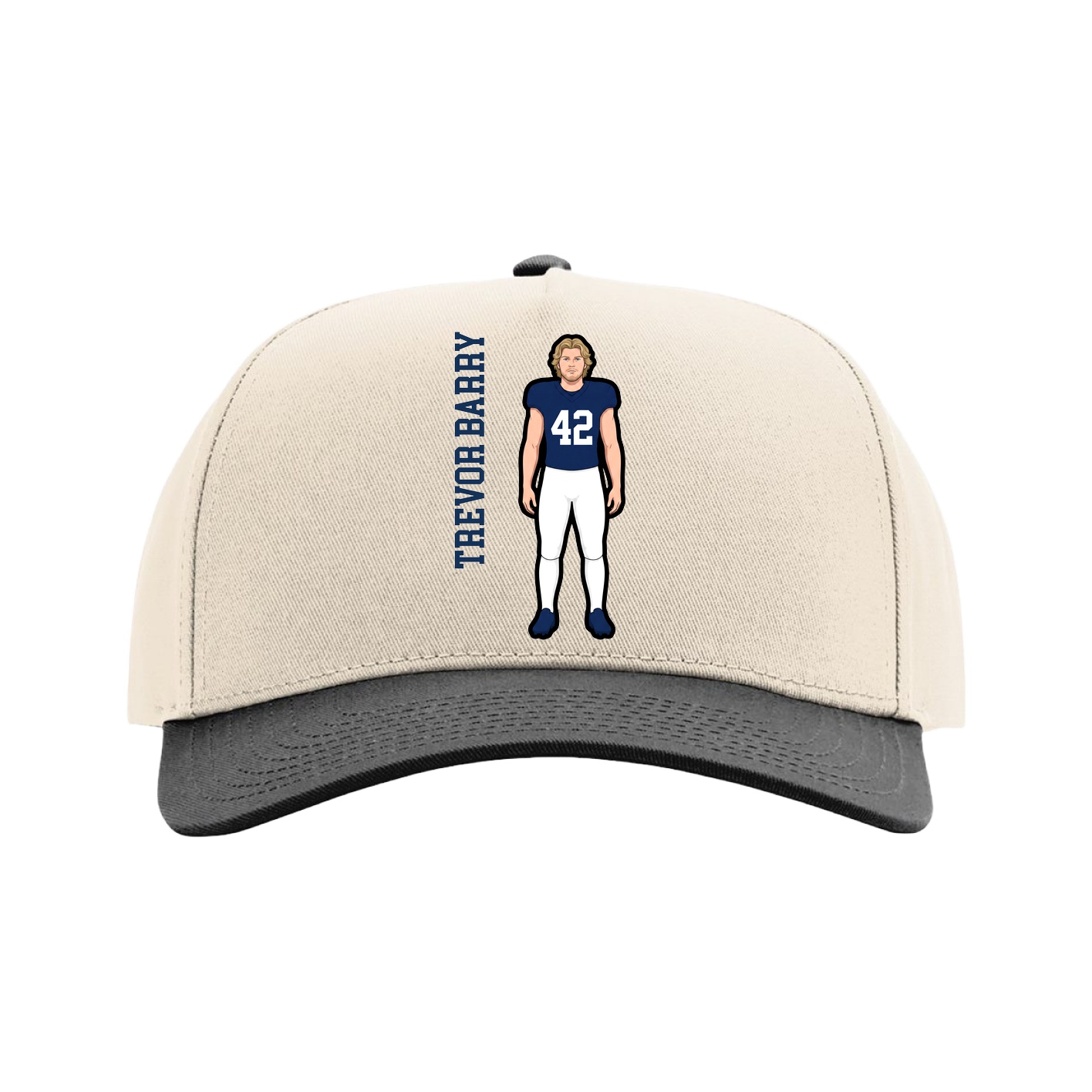 Full Fabric Five-Panel Champ Cap — Name Vertical in Cream/Black