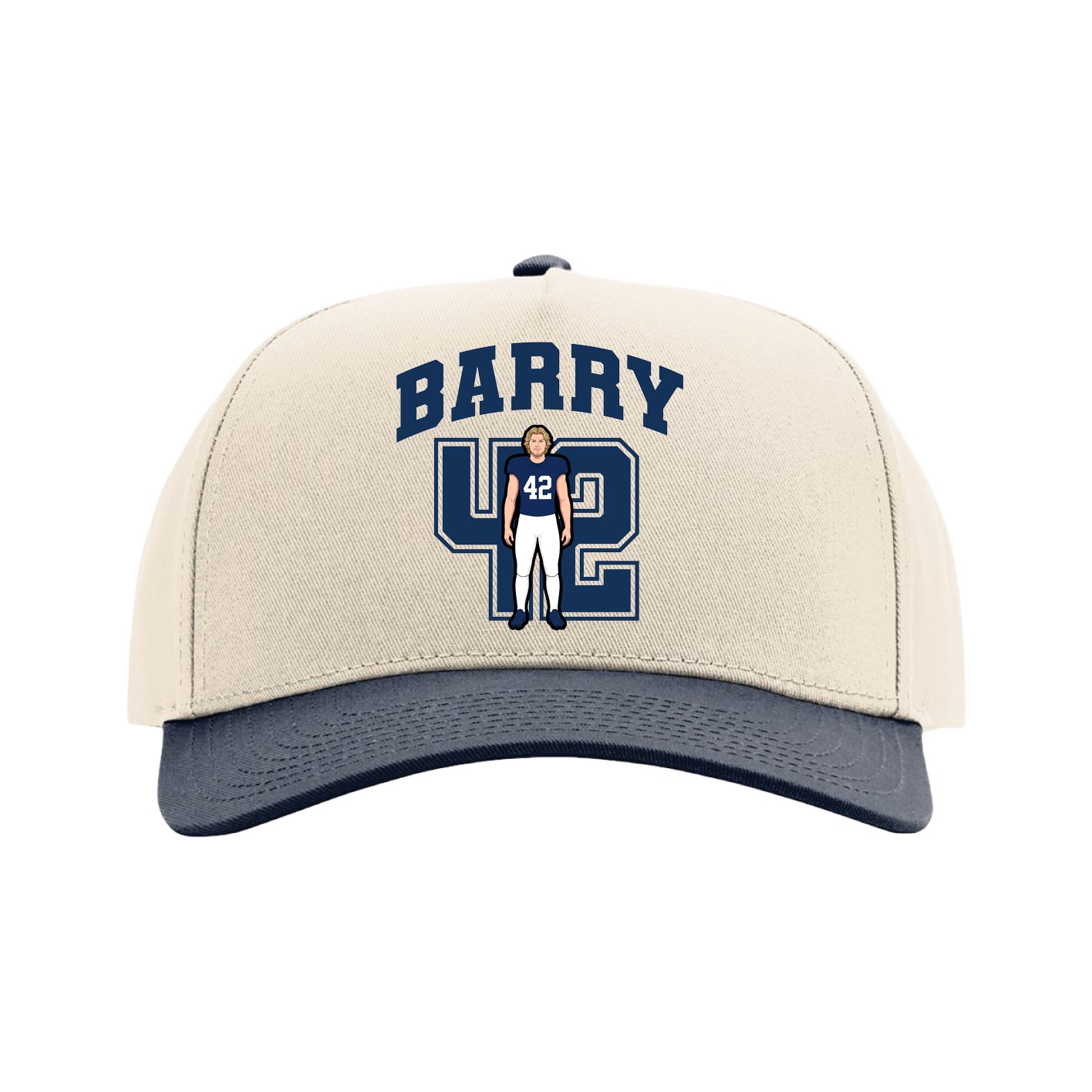 Full Fabric Five-Panel Champ Cap — Number in Cream/Navy