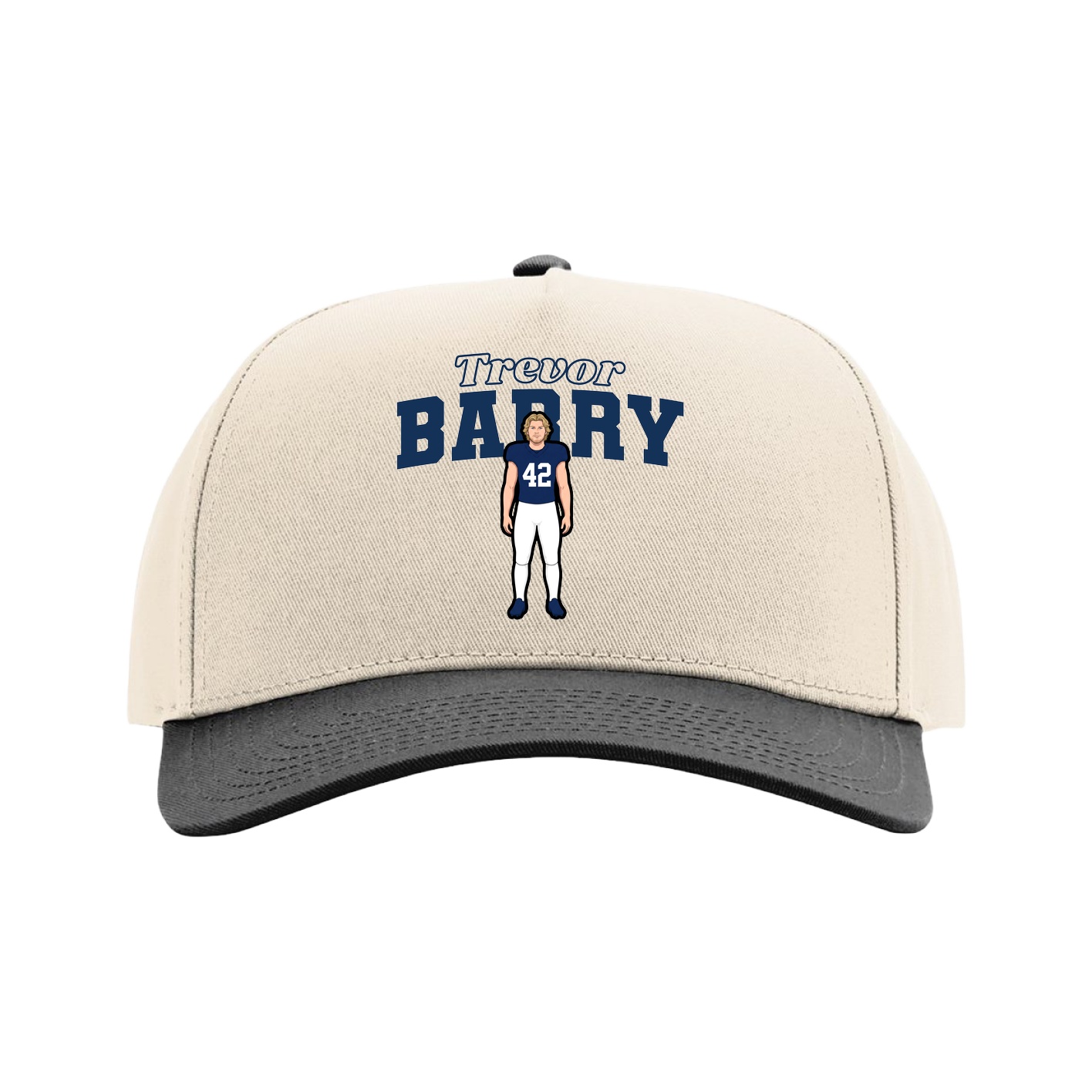 Full Fabric Five-Panel Champ Cap — Name Arch in Cream/Black