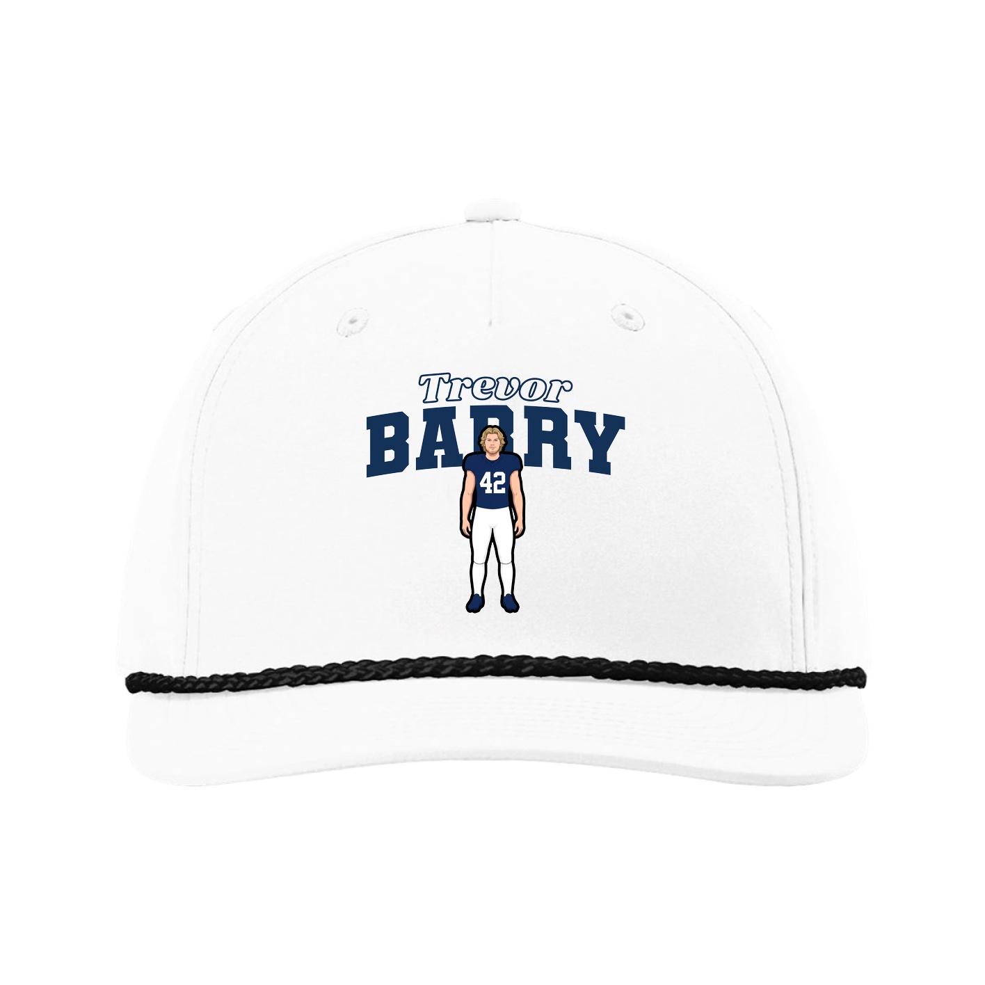 Five-Panel Classic Rope Cap — Name Arch in White