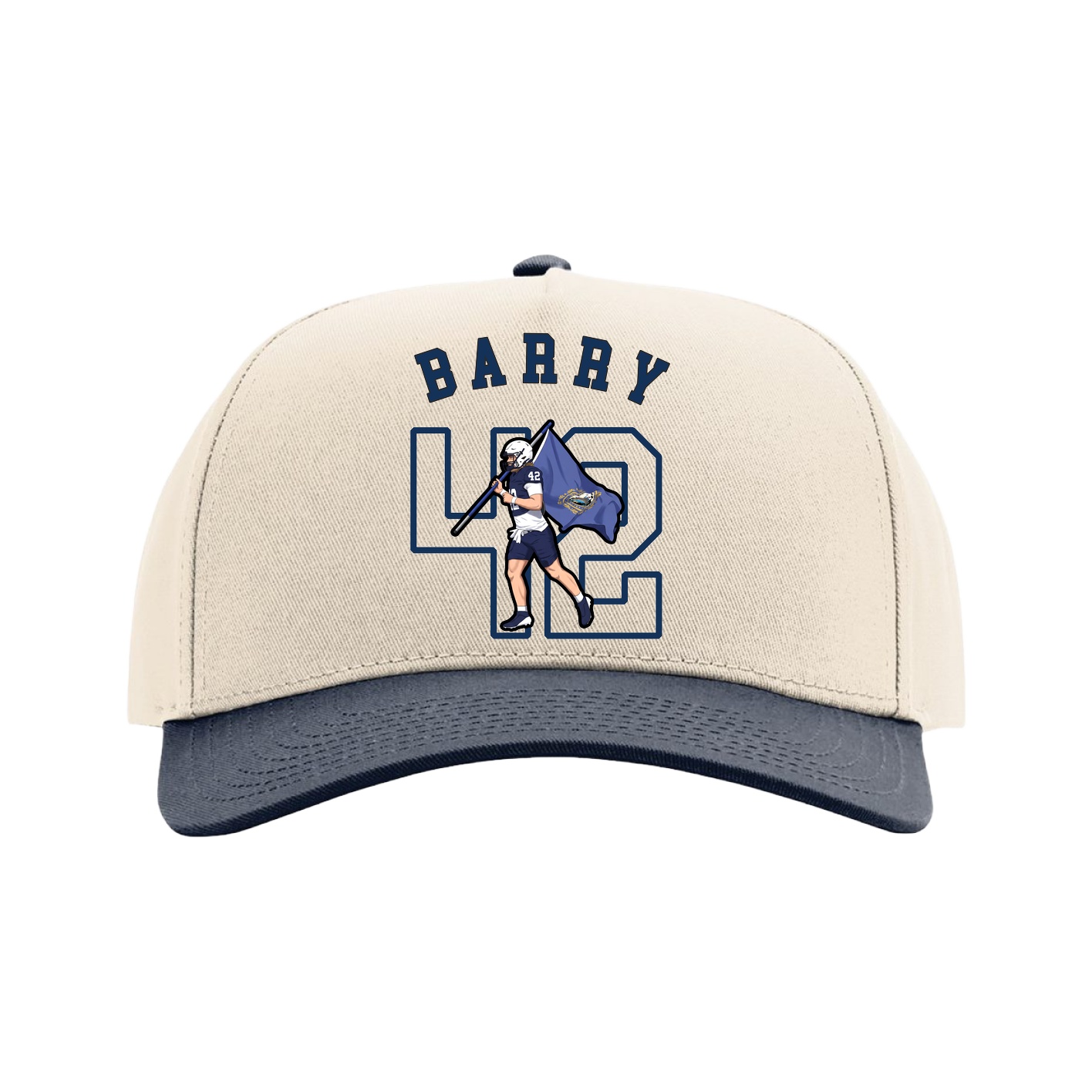 Full Fabric Five-Panel Champ Cap — Shirsey Arch in Cream/Navy