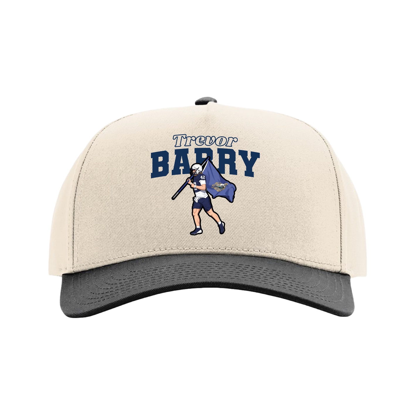 Full Fabric Five-Panel Champ Cap — Name Arch in Cream/Black