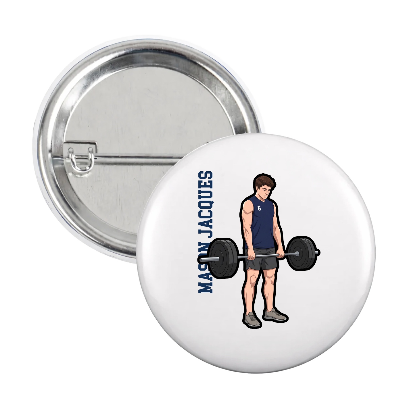 Game Day Button — Name Vertical in White