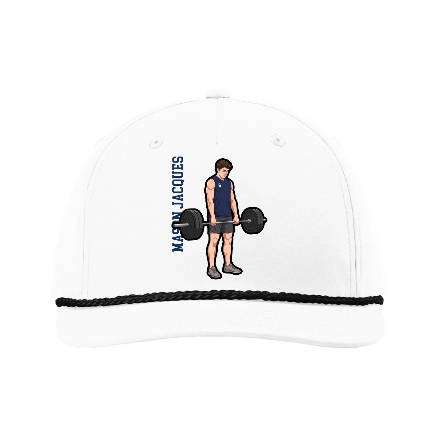 Five-Panel Classic Rope Cap — Name Vertical in White