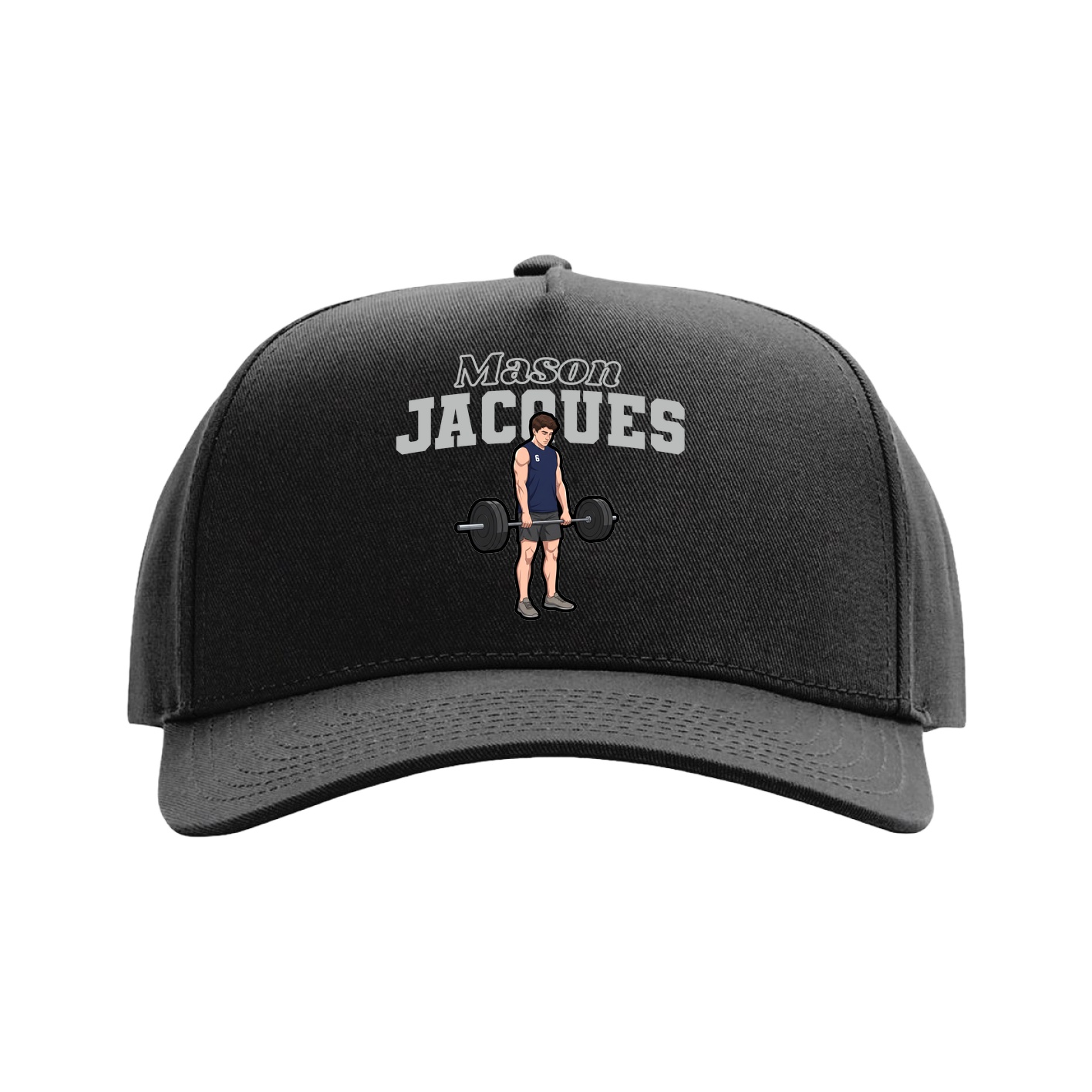Full Fabric Five-Panel Champ Cap — Name Arch in Black