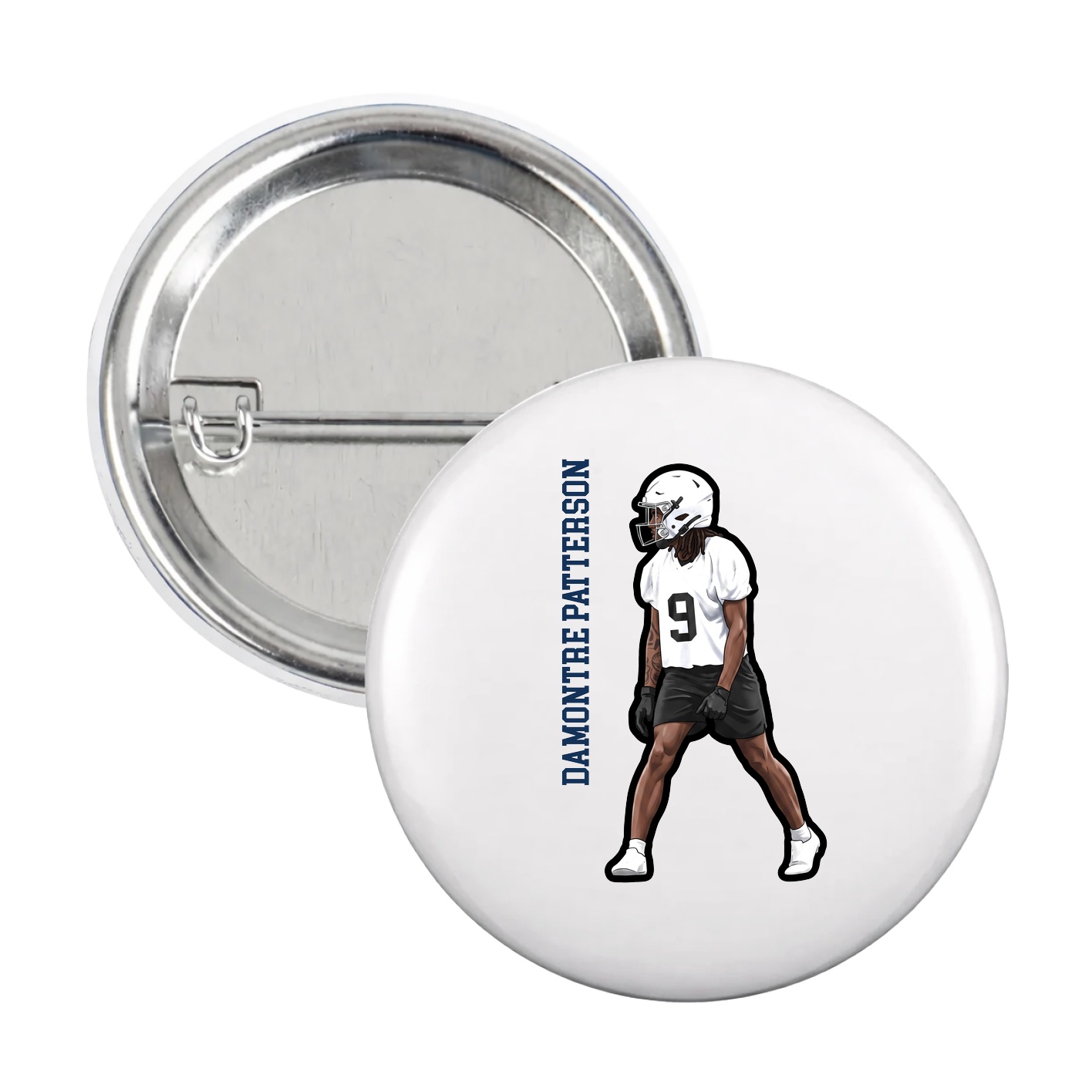 Game Day Button — Name Vertical in White