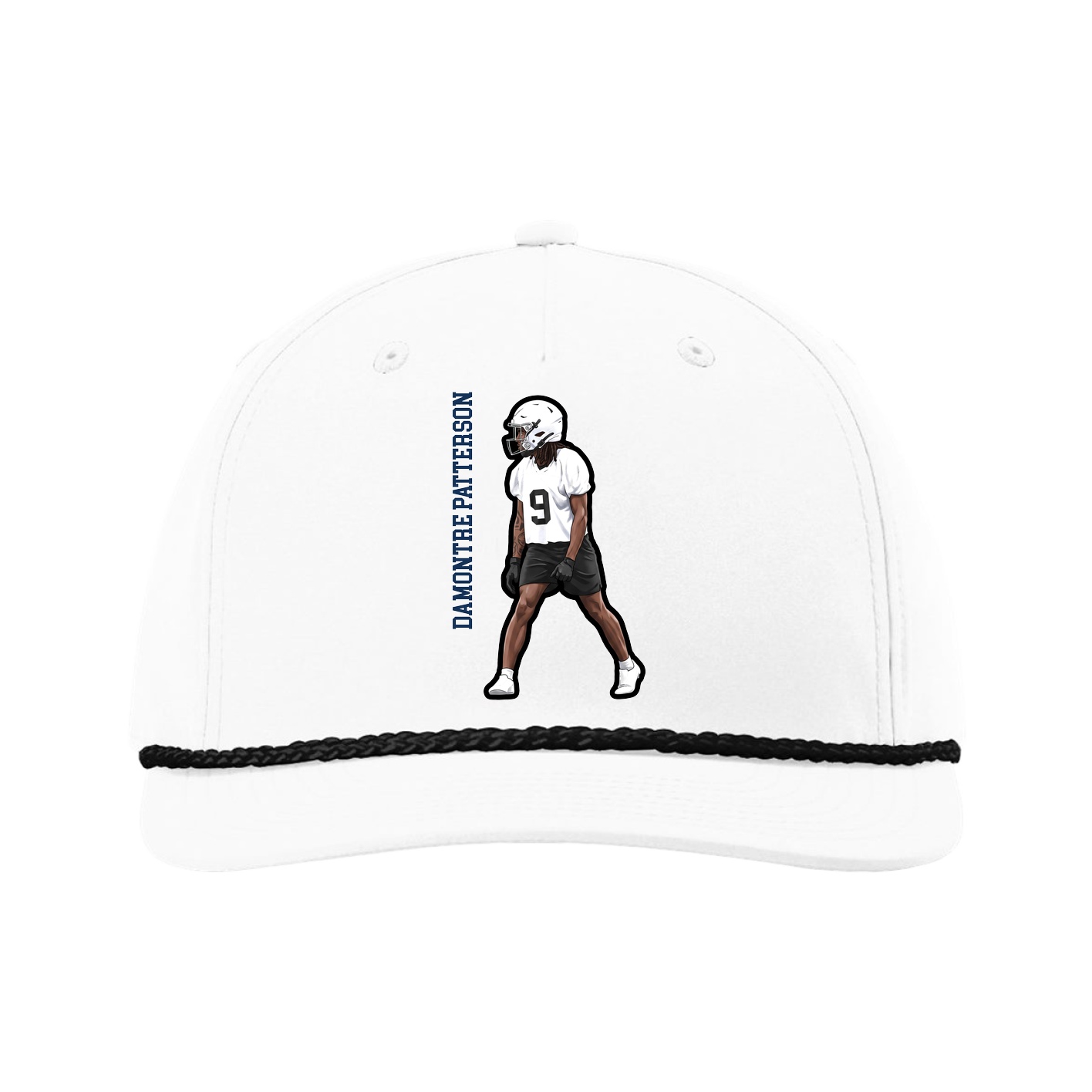 Five-Panel Classic Rope Cap — Name Vertical in White
