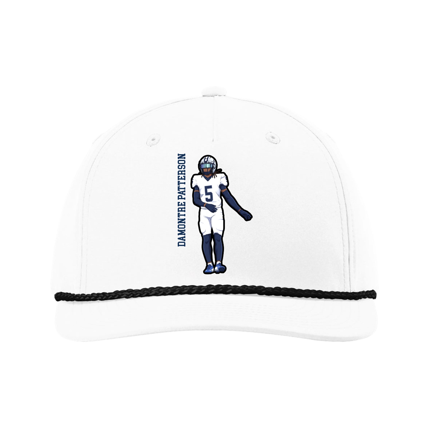 Five-Panel Classic Rope Cap — Name Vertical in White