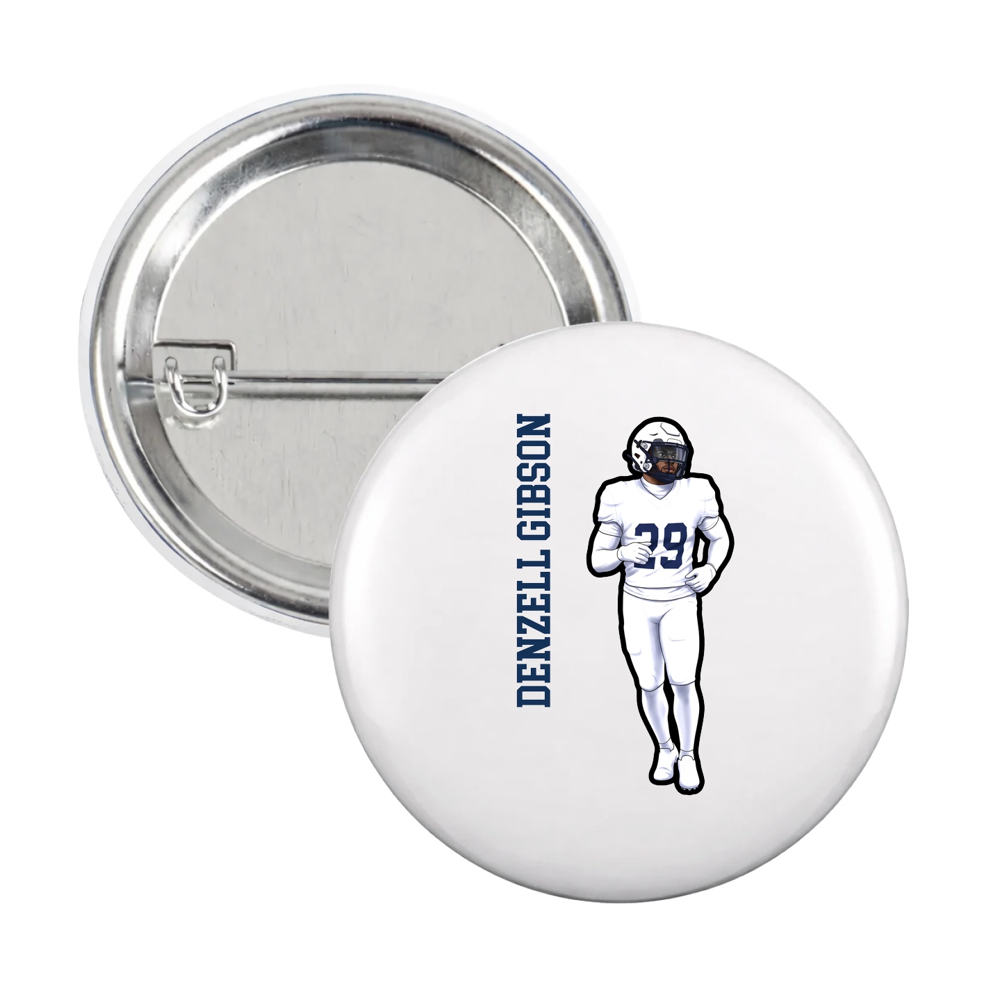 Game Day Button — Name Vertical in White