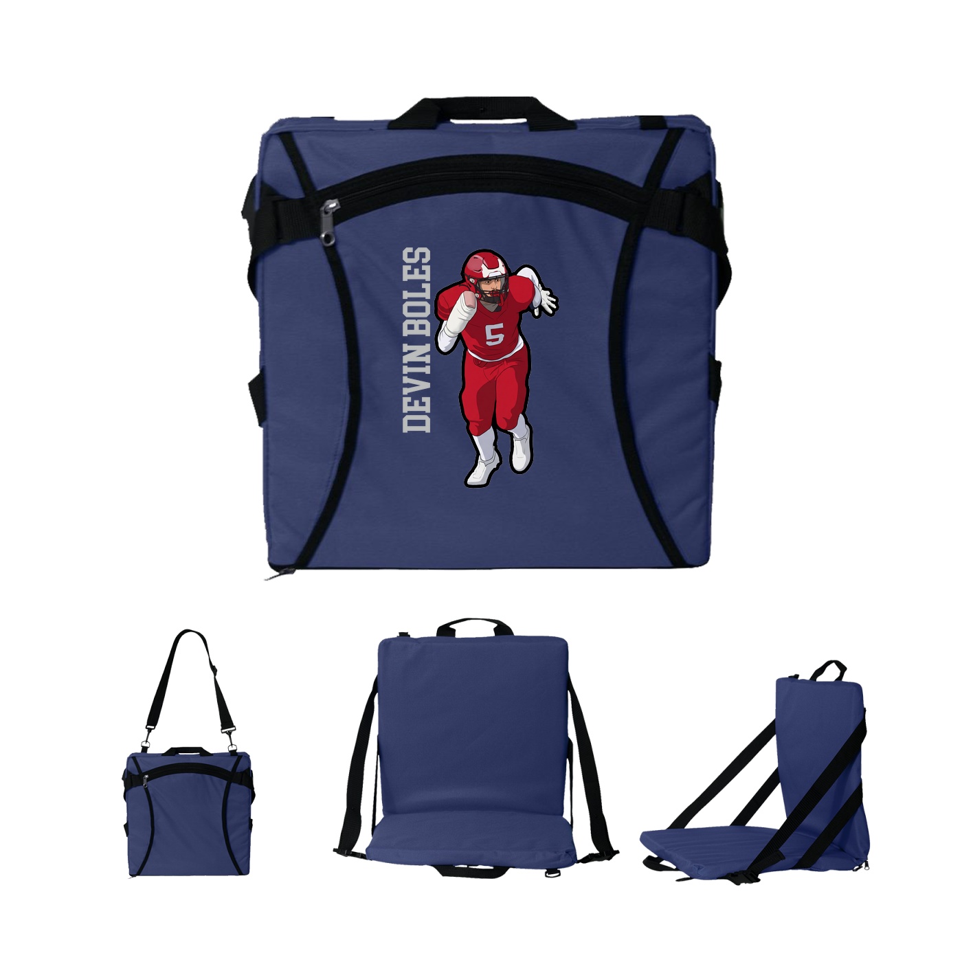 Folding Stadium Seat — Name Vertical in Navy