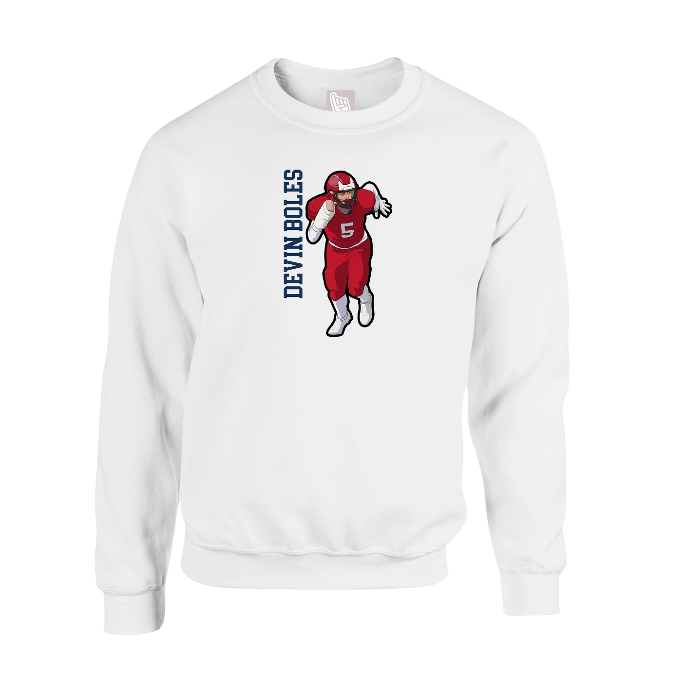 Fleece Crew — Name Vertical in White