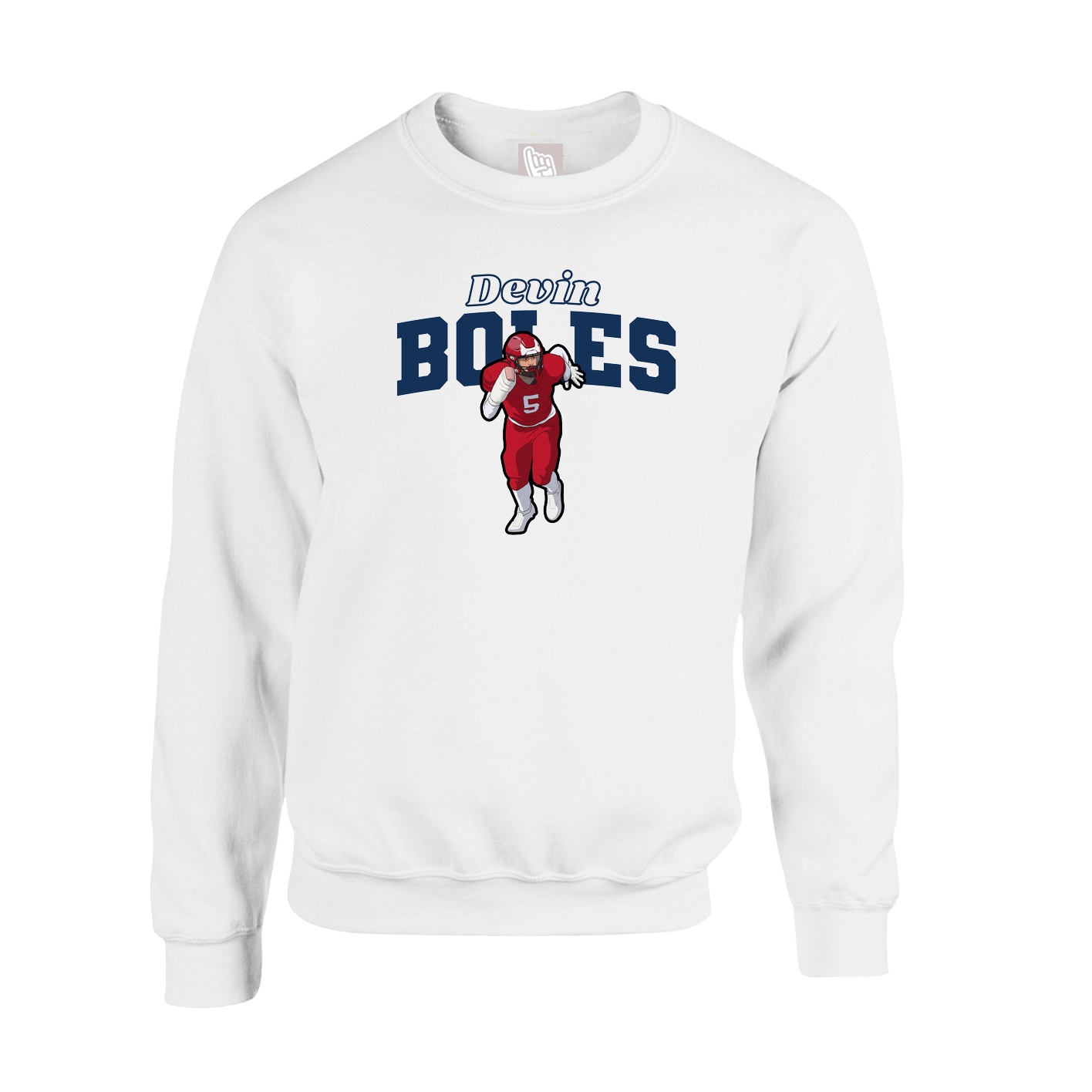 Fleece Crew — Name Arch in White