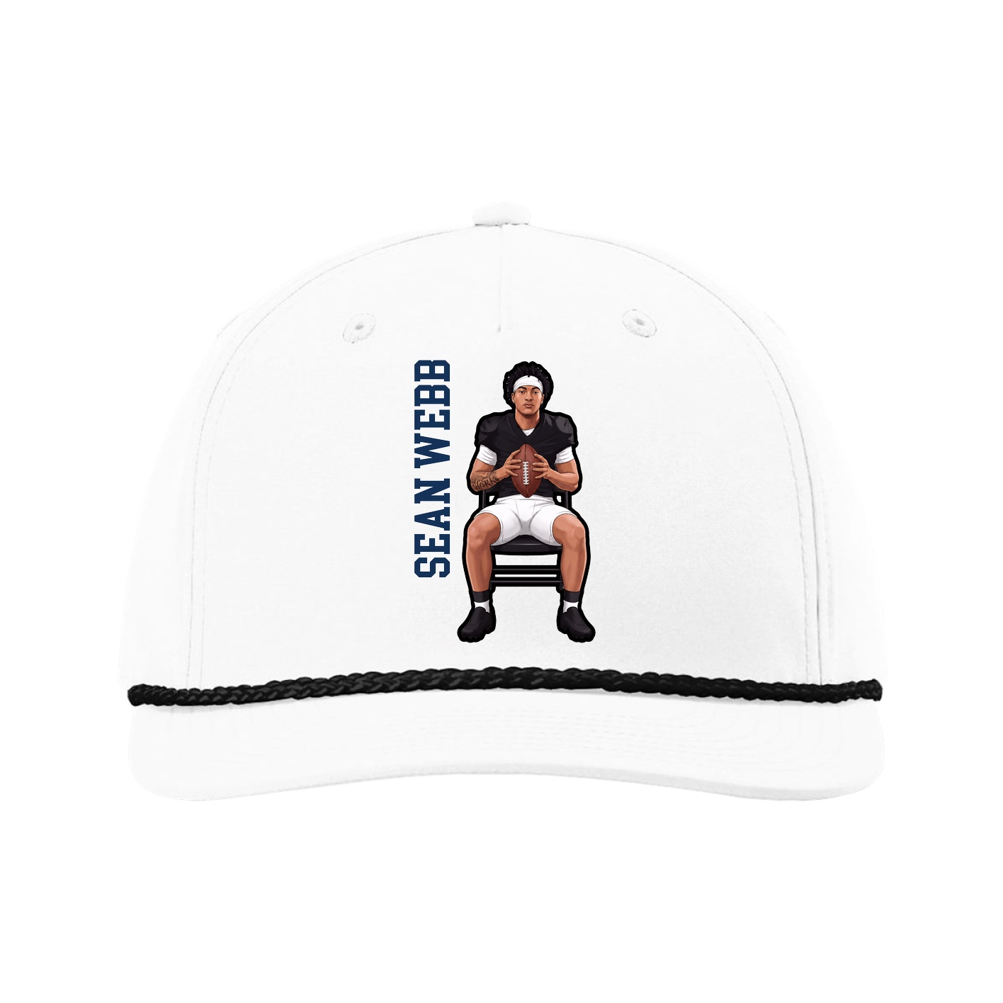 Five-Panel Classic Rope Cap — Name Vertical in White