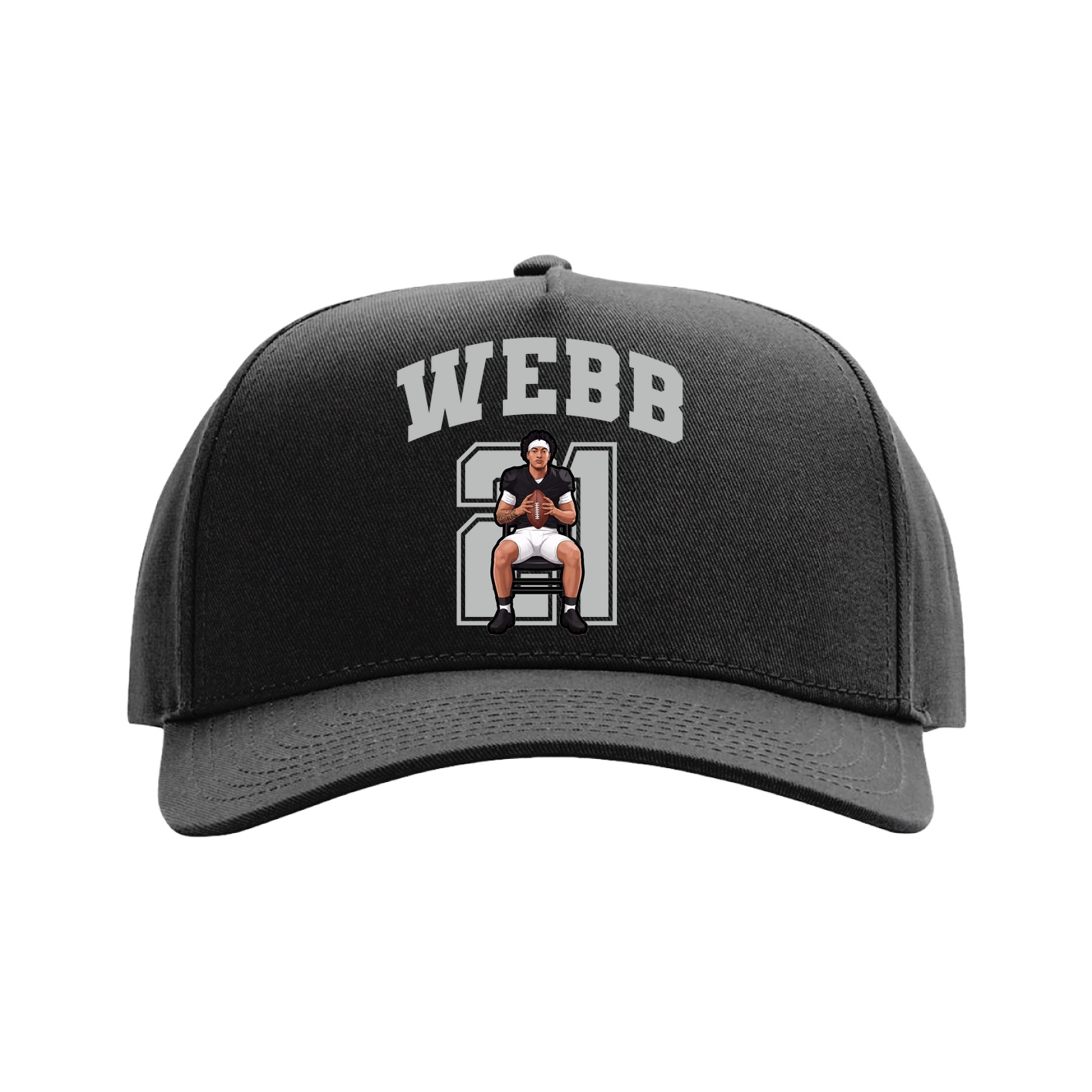 Full Fabric Five-Panel Champ Cap — Number in Black