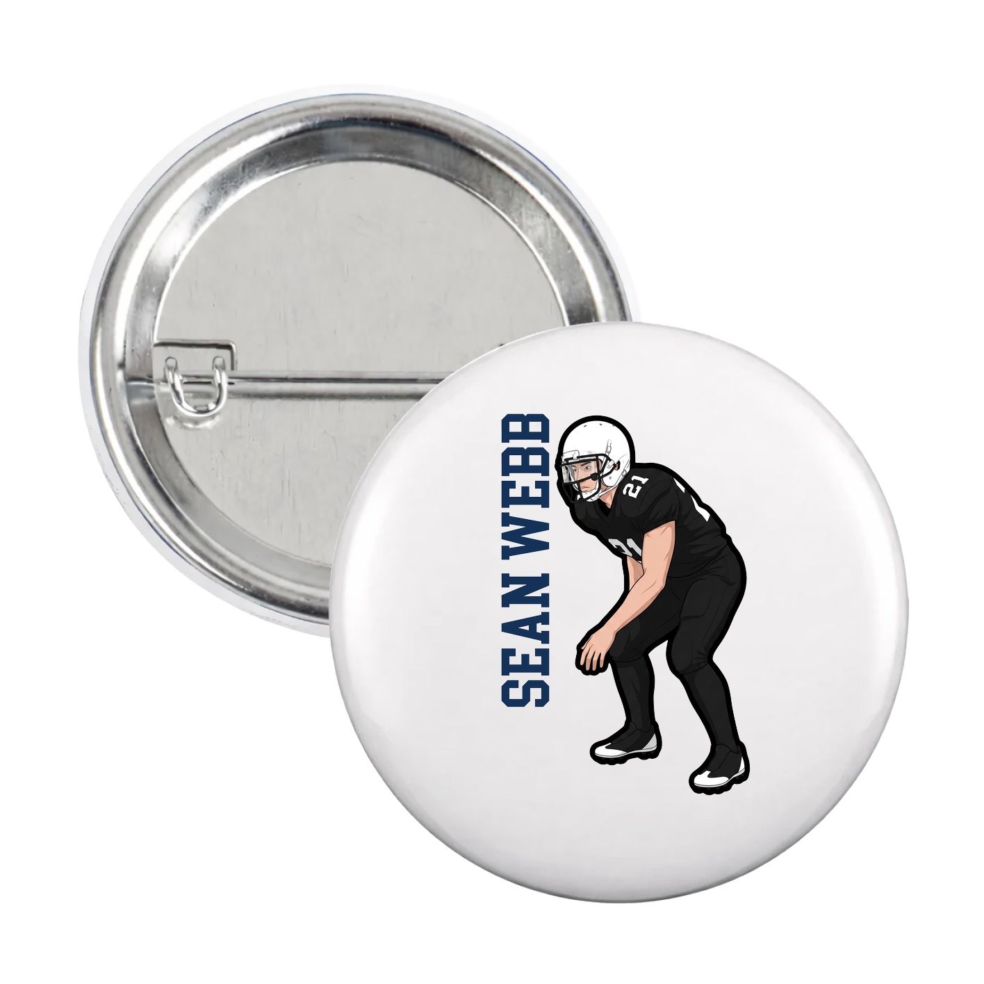 Game Day Button — Name Vertical in White
