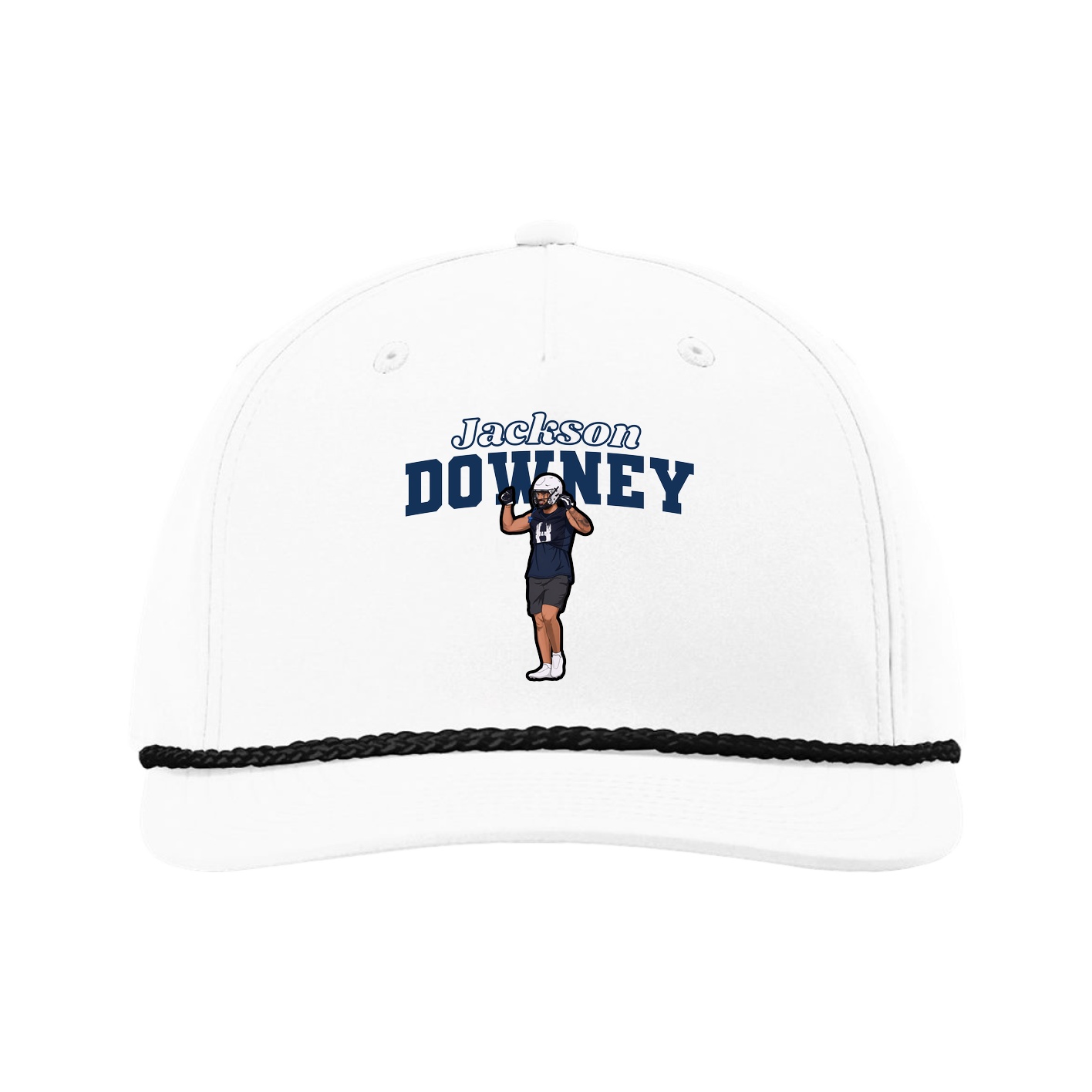 Five-Panel Classic Rope Cap — Name Arch in White